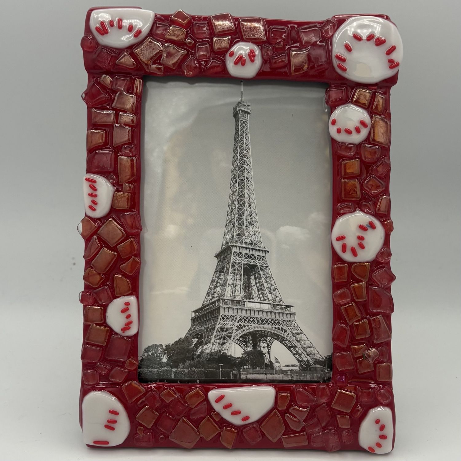 Alaina Weeks, Fused Glass Frame, Baseballs on Red
