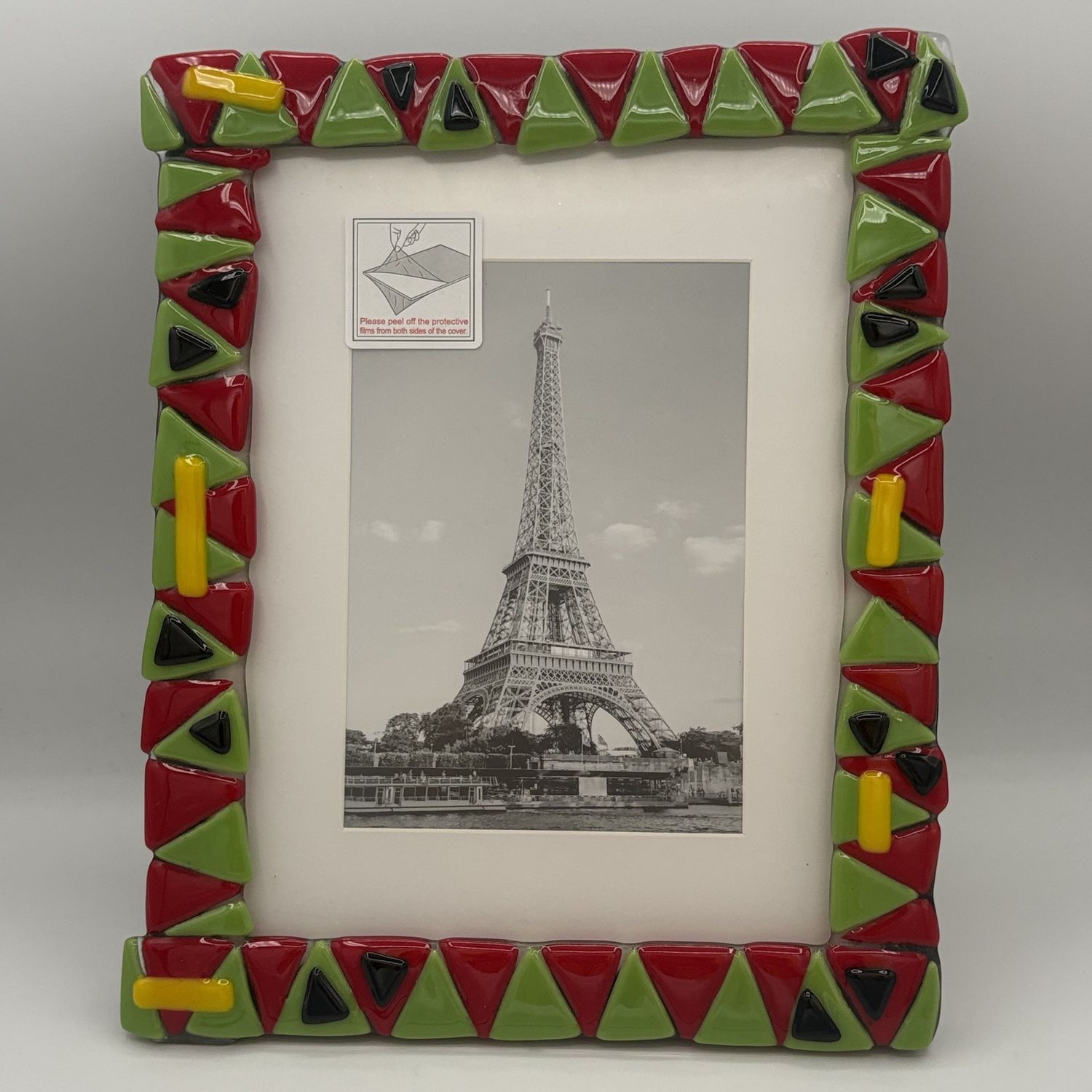 Mike Meehan, Fused Glass Frame, Red and Green Triangles