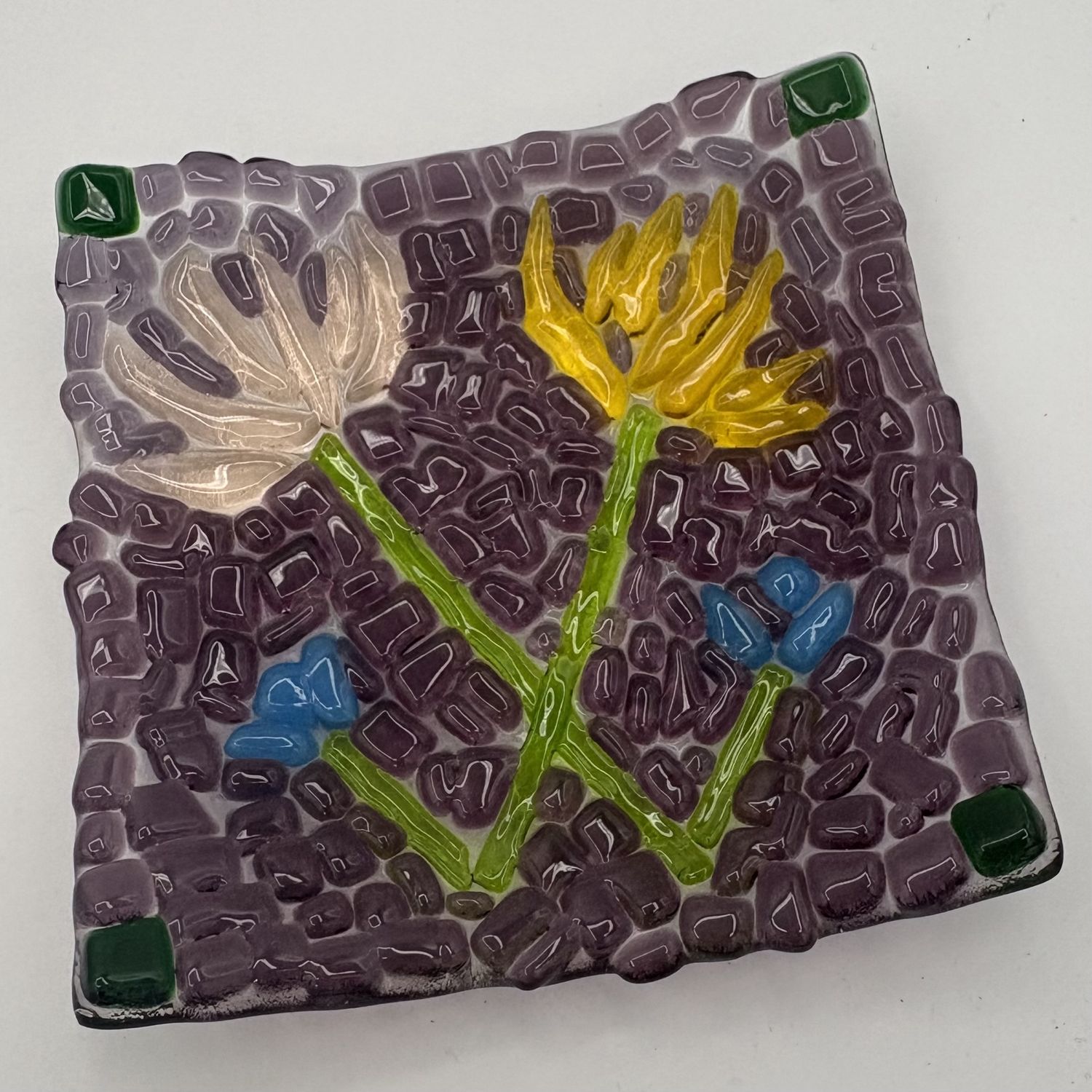 Erin Williams, Fused Glass Dish, Four Flowers