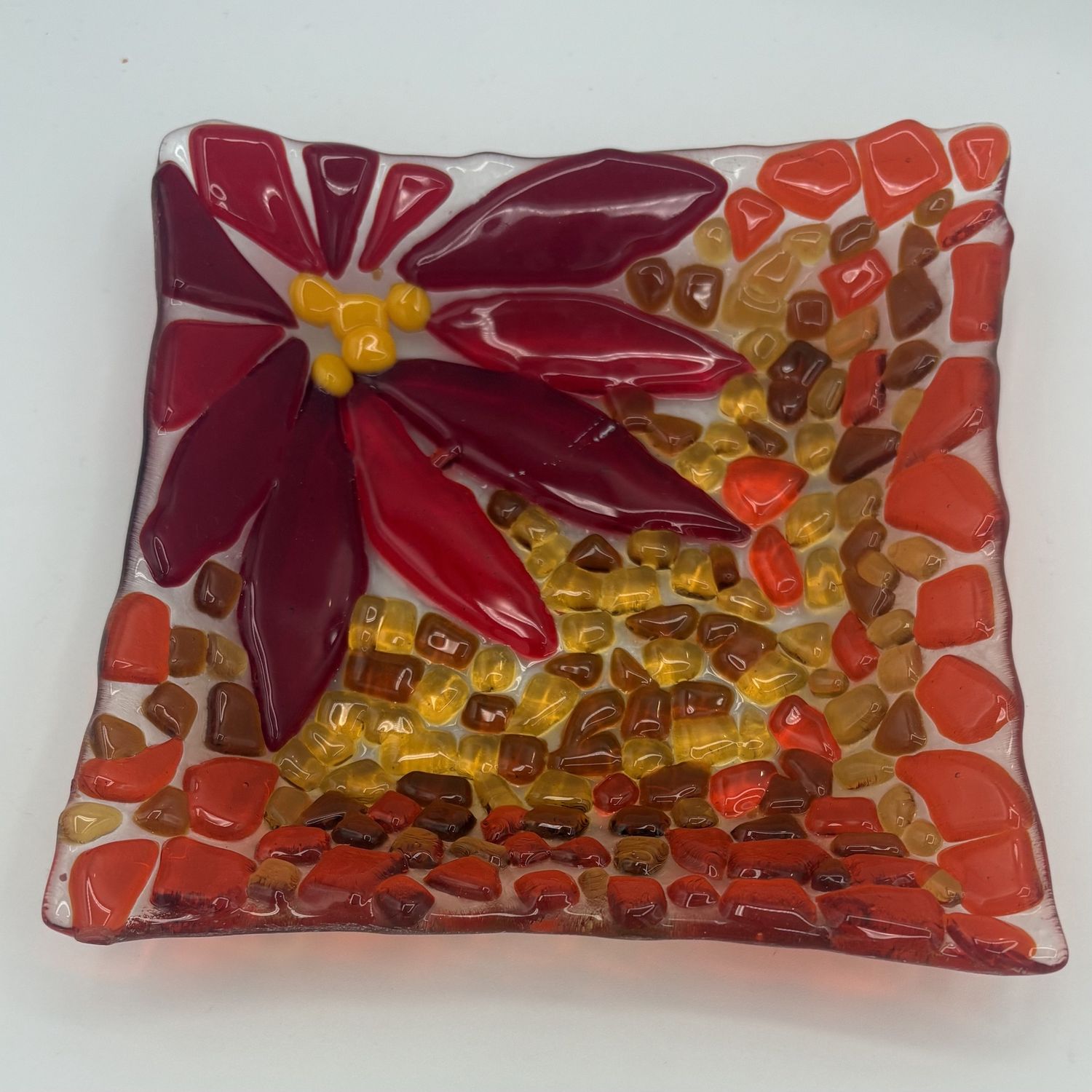 Alaina Weeks, Fused Glass Dish, Red Flower