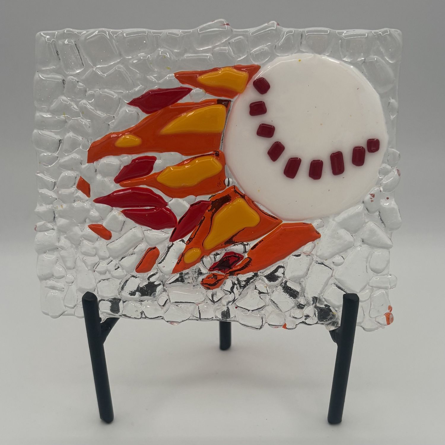 Alaina Weeks, Fused Glass Stand Piece, Baseball on Fire