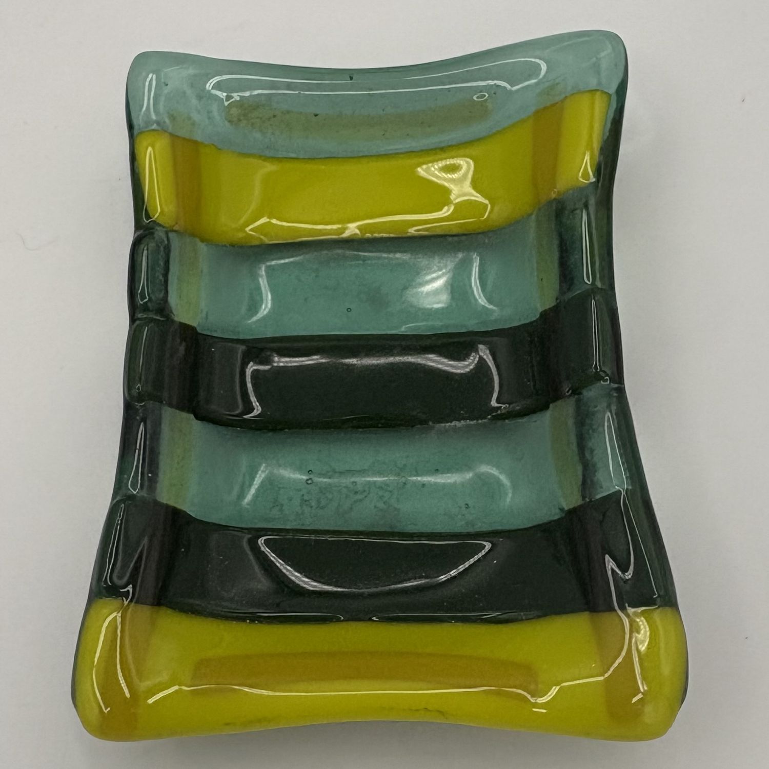 David Smyth, Fused Glass Soap Dish, Green Stripes