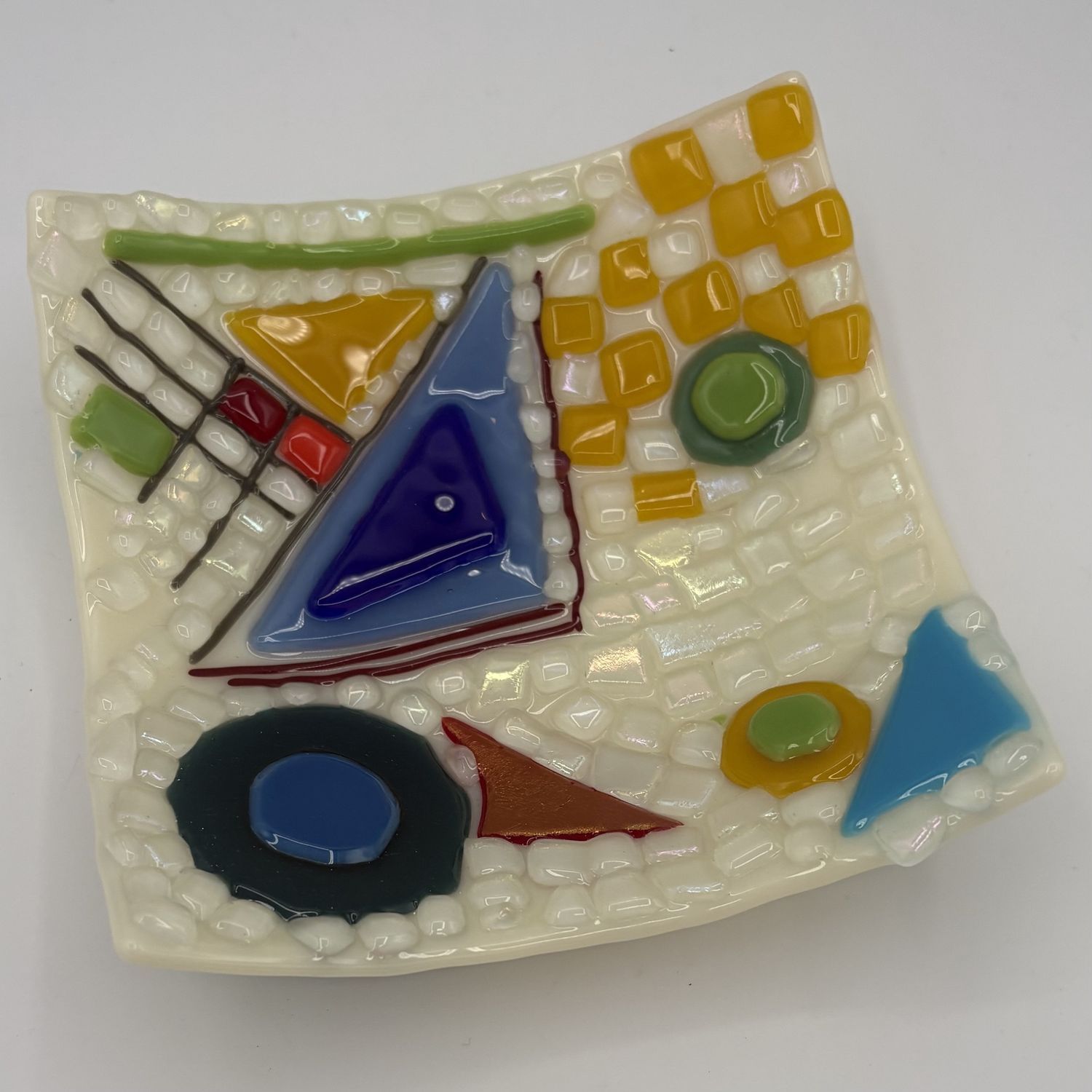 Saul Ray, Fused Glass Dish, Colorful Abstract Shapes