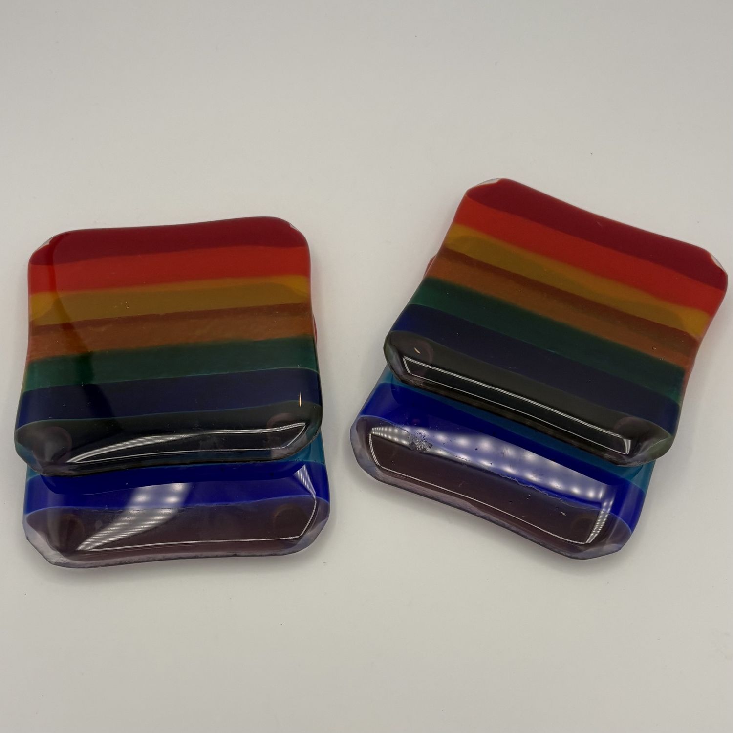 Jody Mann, Fused Glass Coaster Set, Rainbow Stripes