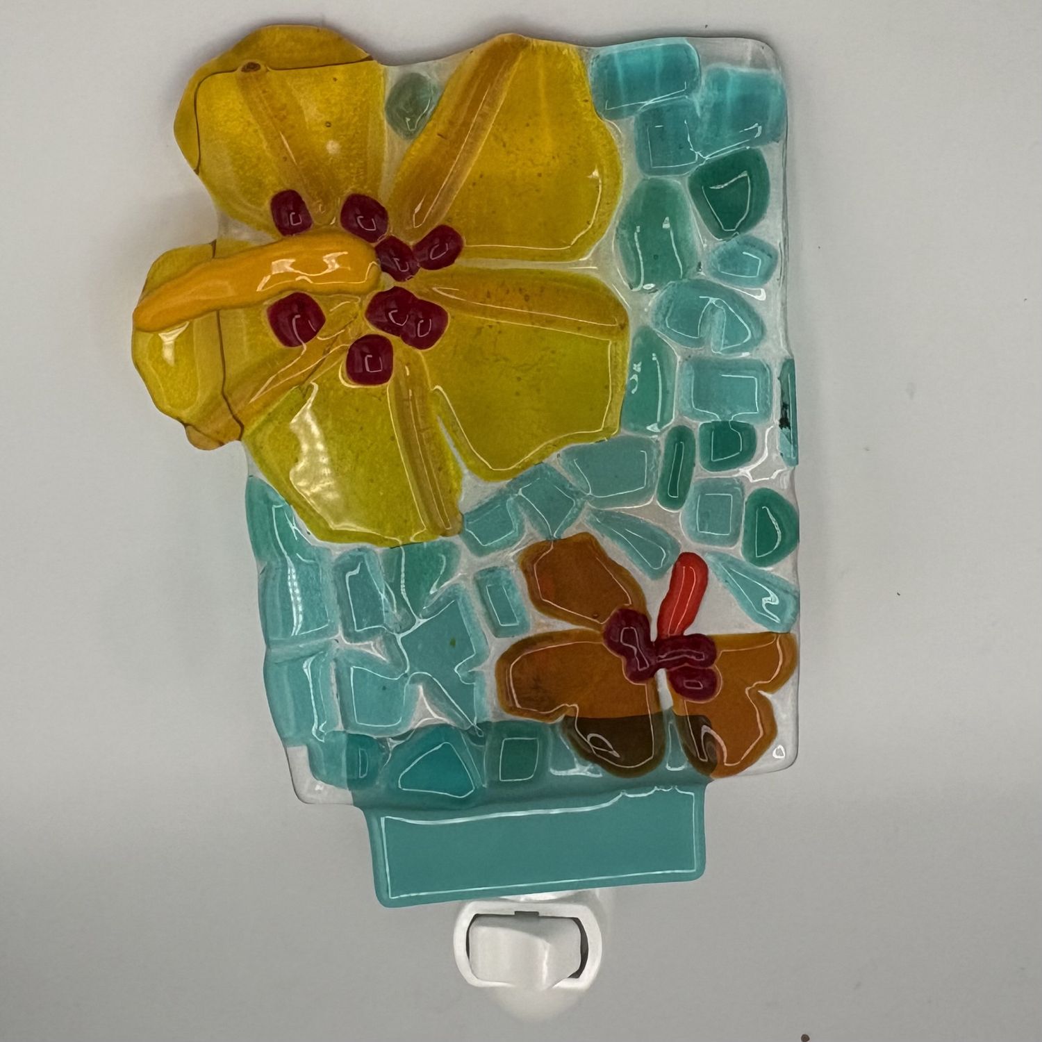 Erica Hasler, Fused Glass Nightlight, Yellow and Orange Flowers