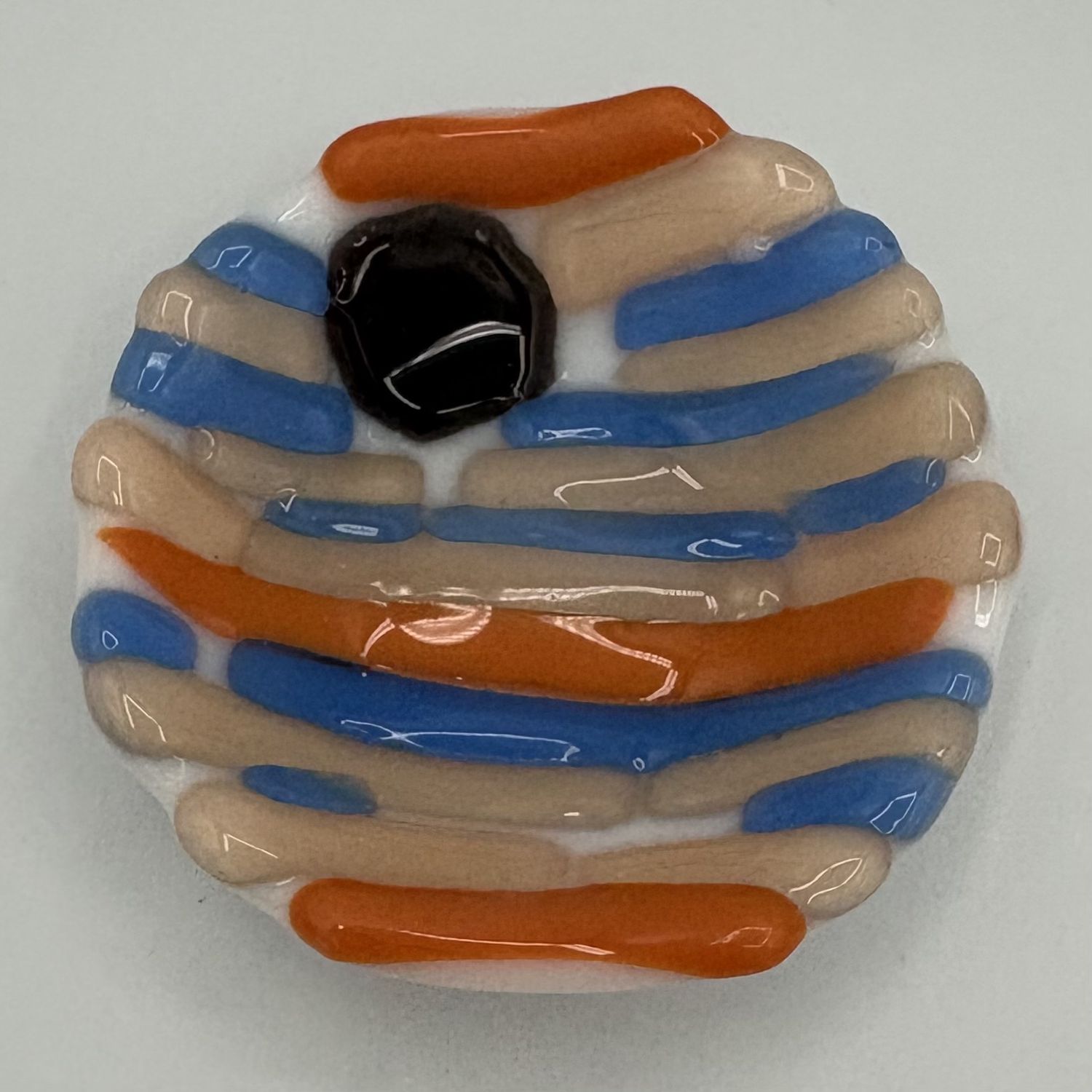 Alphonso Rowe, Fused Glass Ring Dish, Orange and Blue Stripes