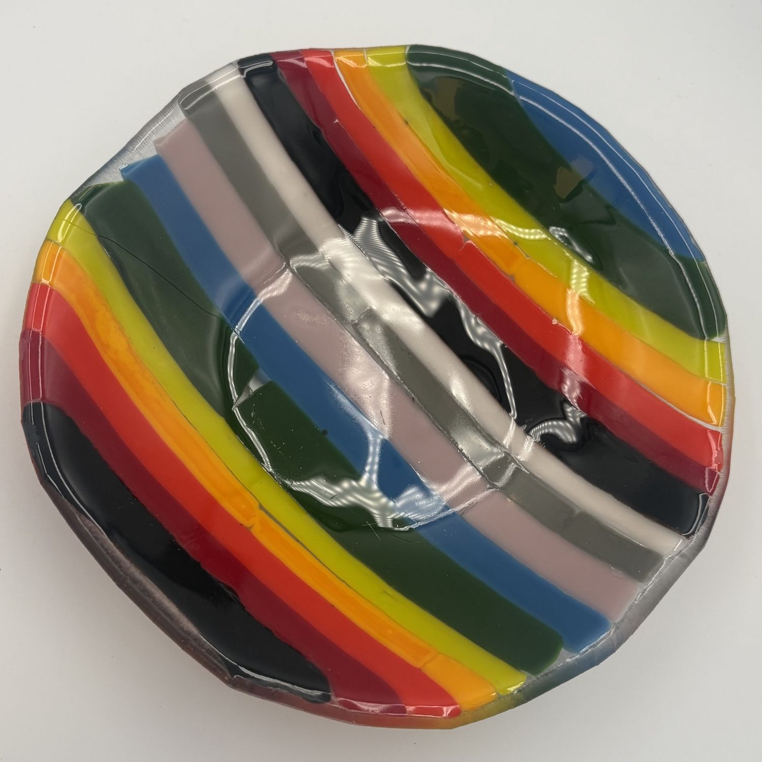 David Campbell, Fused Glass Bowl, Thin Rainbow Stripes