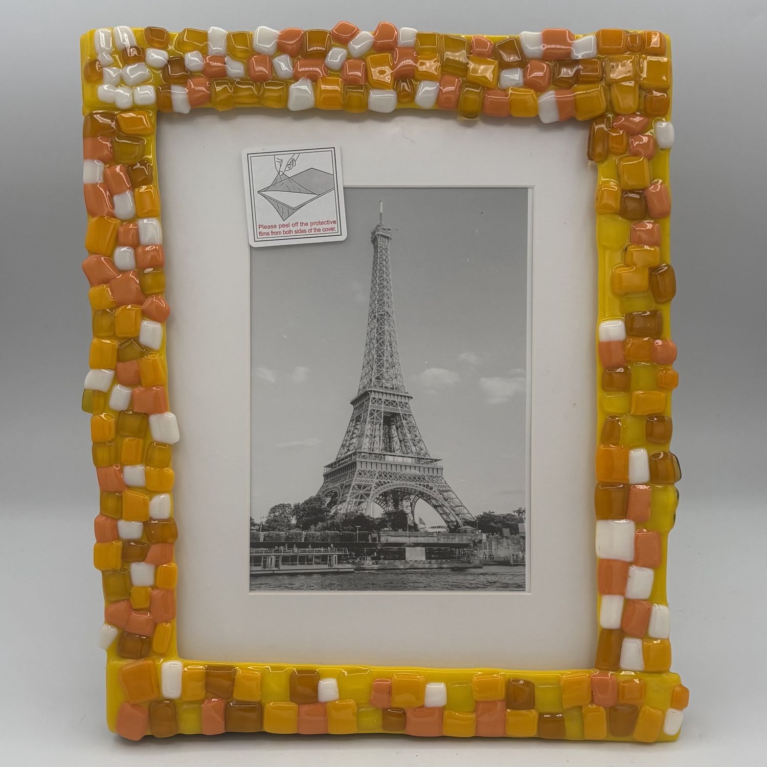 Jody Mann, Fused Glass Frame, Yellow and White Chunks