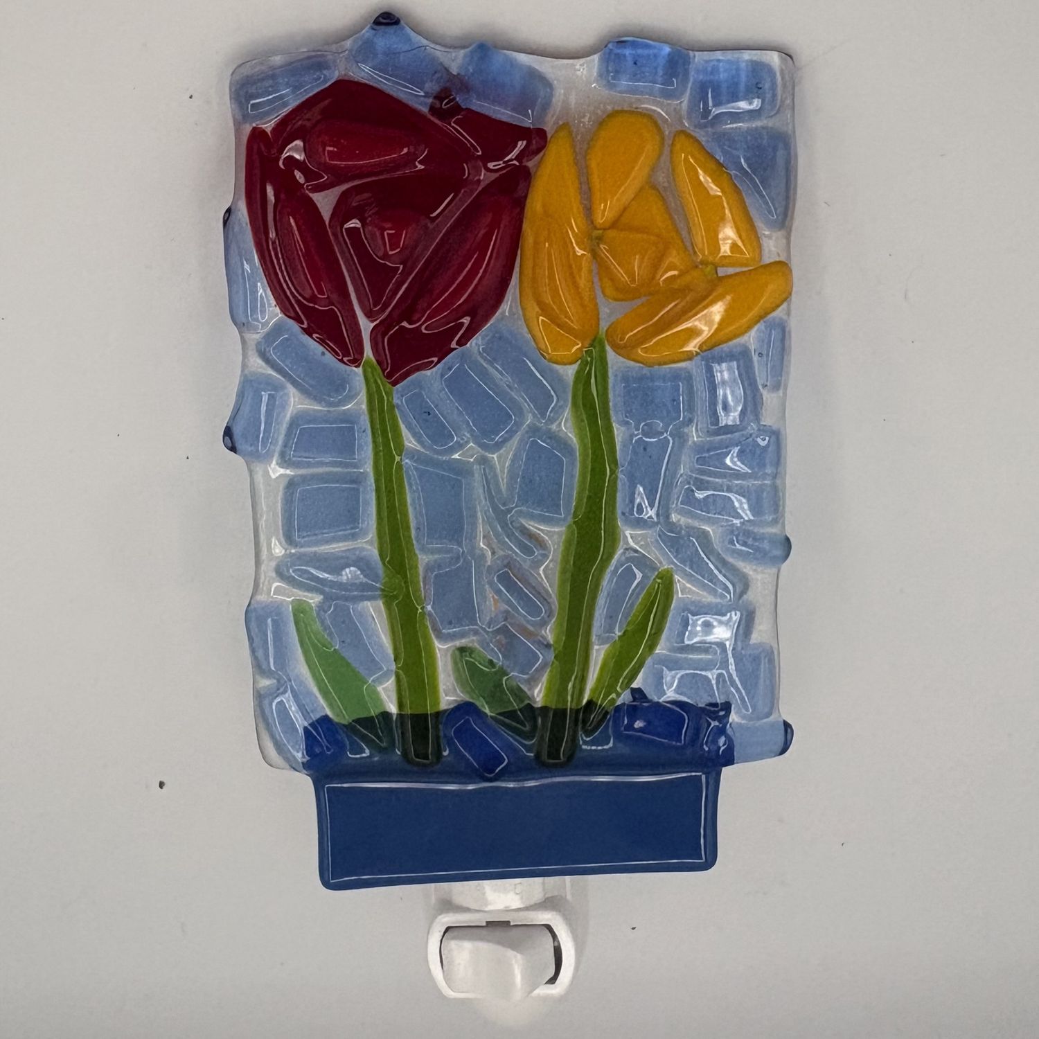 Adam Gibbemeyer, Fused Glass Nightlight, Red and Yellow Roses