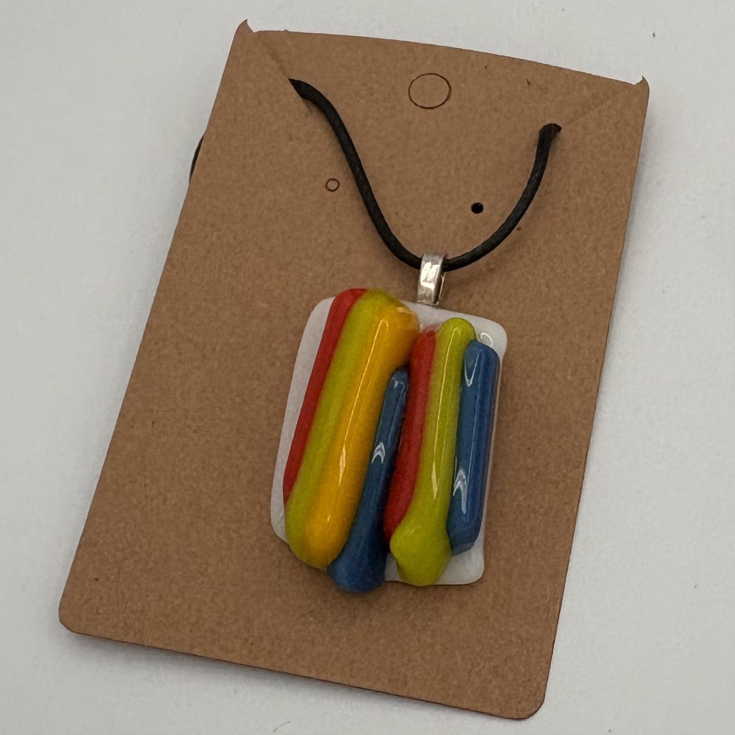 Alaina Weeks, Fused Glass Pendant, Vibrant Stripes
