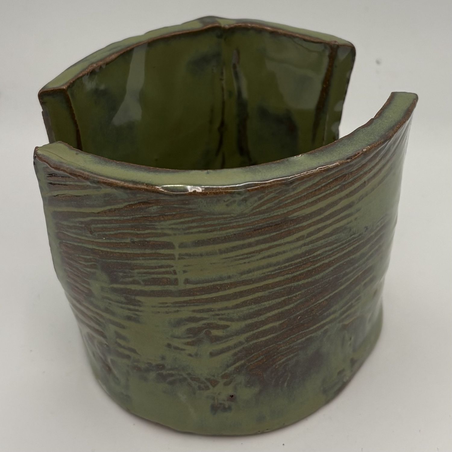 Kenny Needham, Ceramic Sponge Holder, Green and Brown Wood Design
