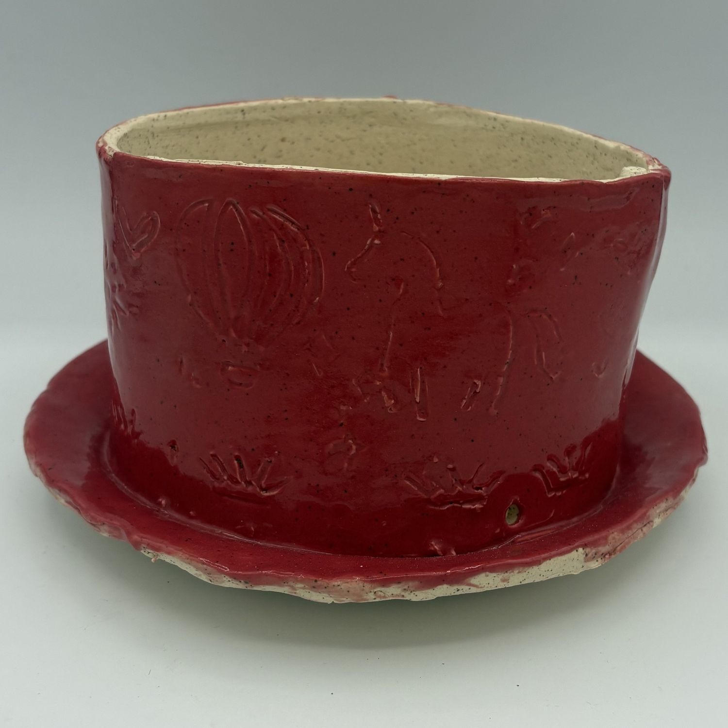 Cassie Sullivan, Ceramic Planter, Symbols on Red