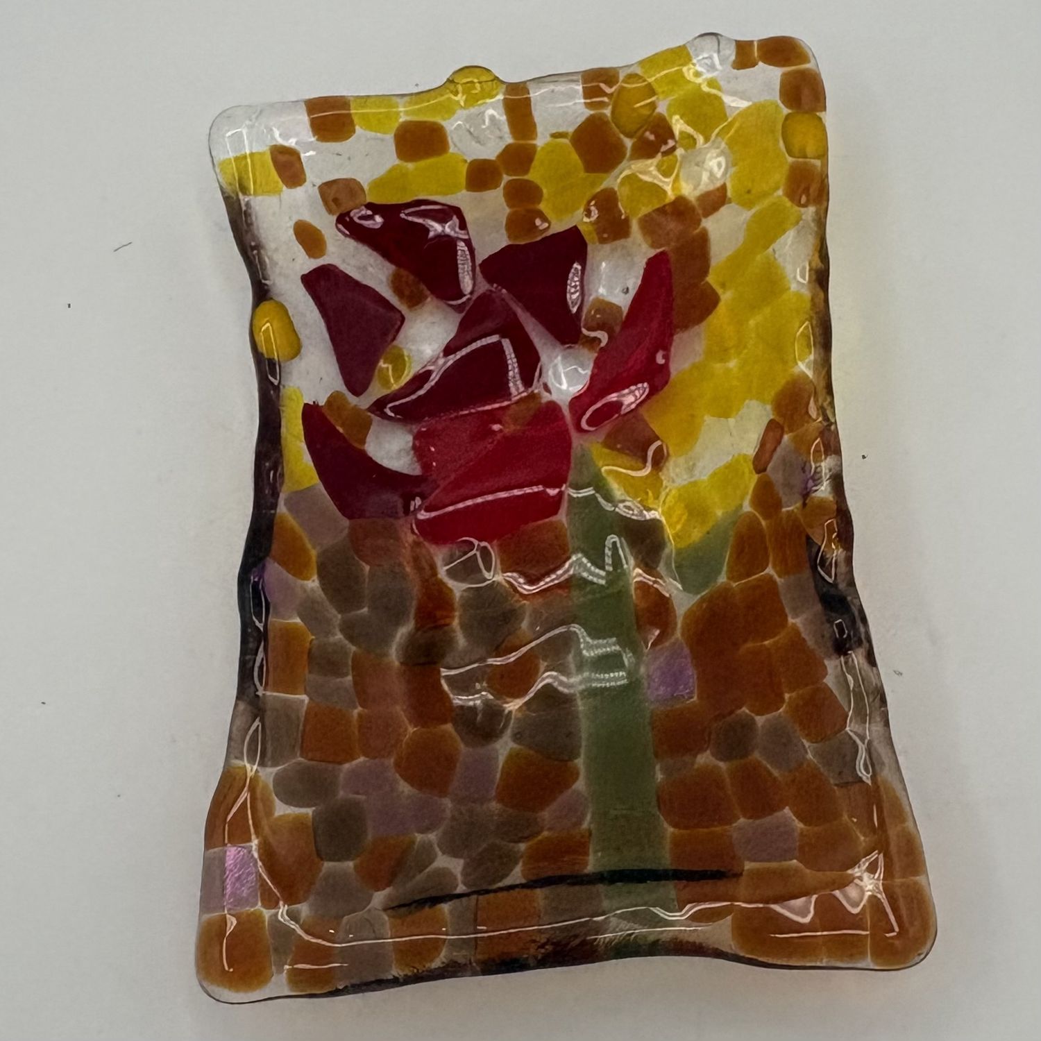 Erin Williams, Fused Glass Soap Dish, Red Flower