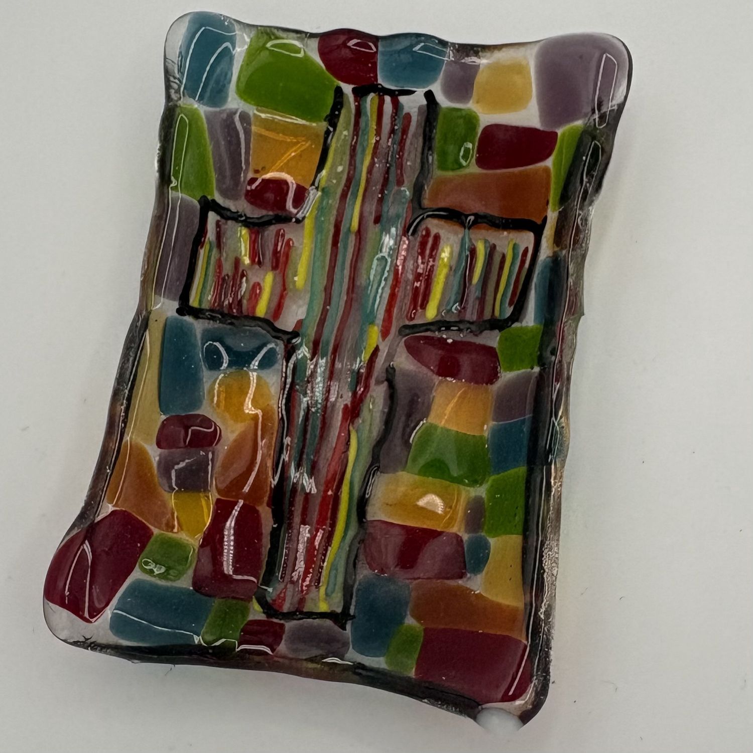 Kara Burgdorf, Fused Glass Soap Dish, Vibrant Cross