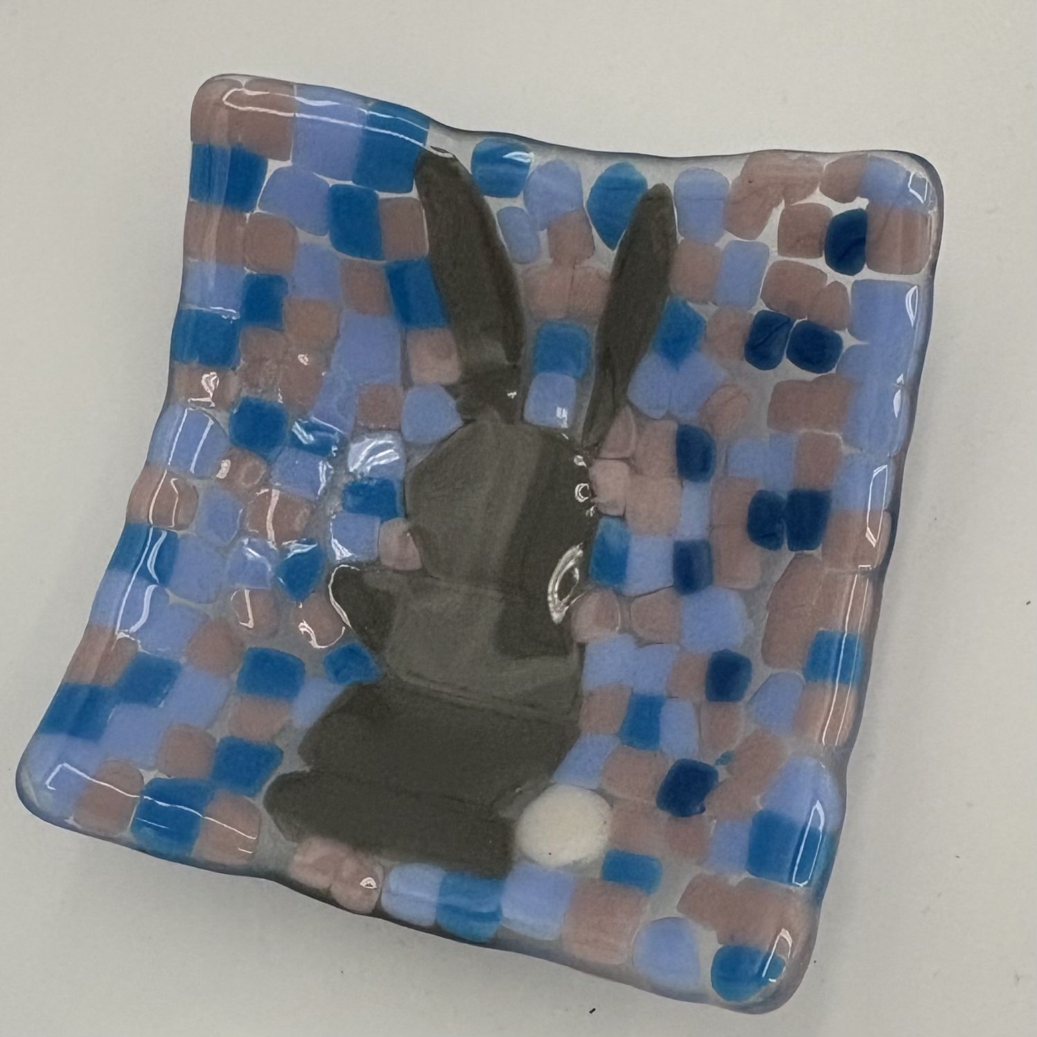 Mallory Miller, Fused Glass Dish, Grey Bunny