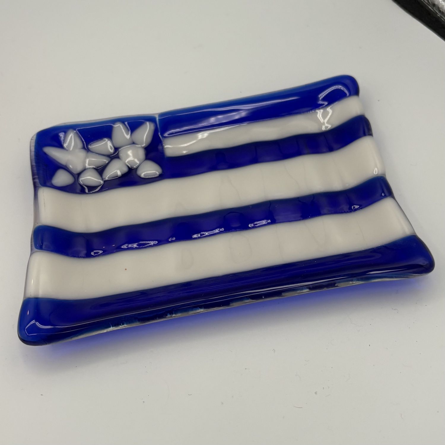 Adam Gibbemeyer, Fused Glass Dish, Blue and White Flag
