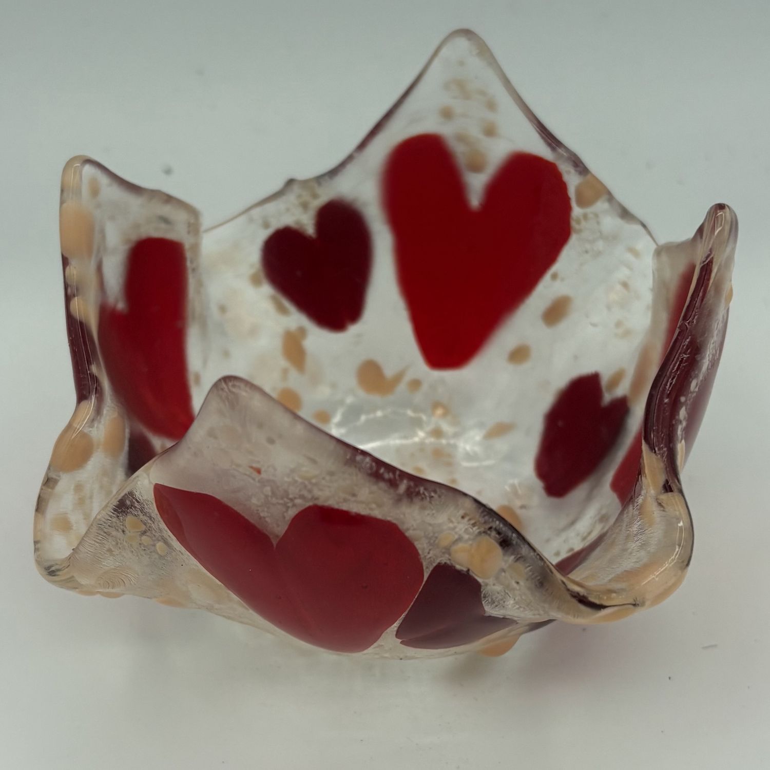 Lori Lefferts, Fused Glass Drape, Red Hearts
