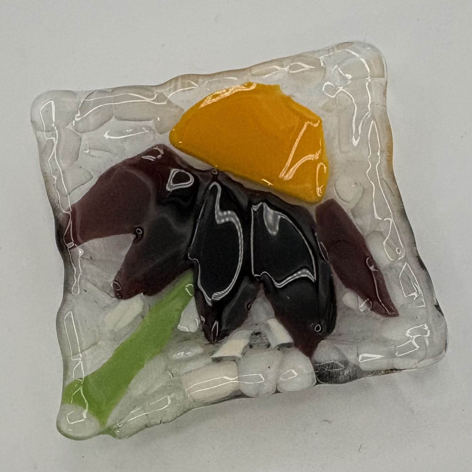 Jessica Bays, Fused Glass Ring Dish, Purple and Yellow Flower