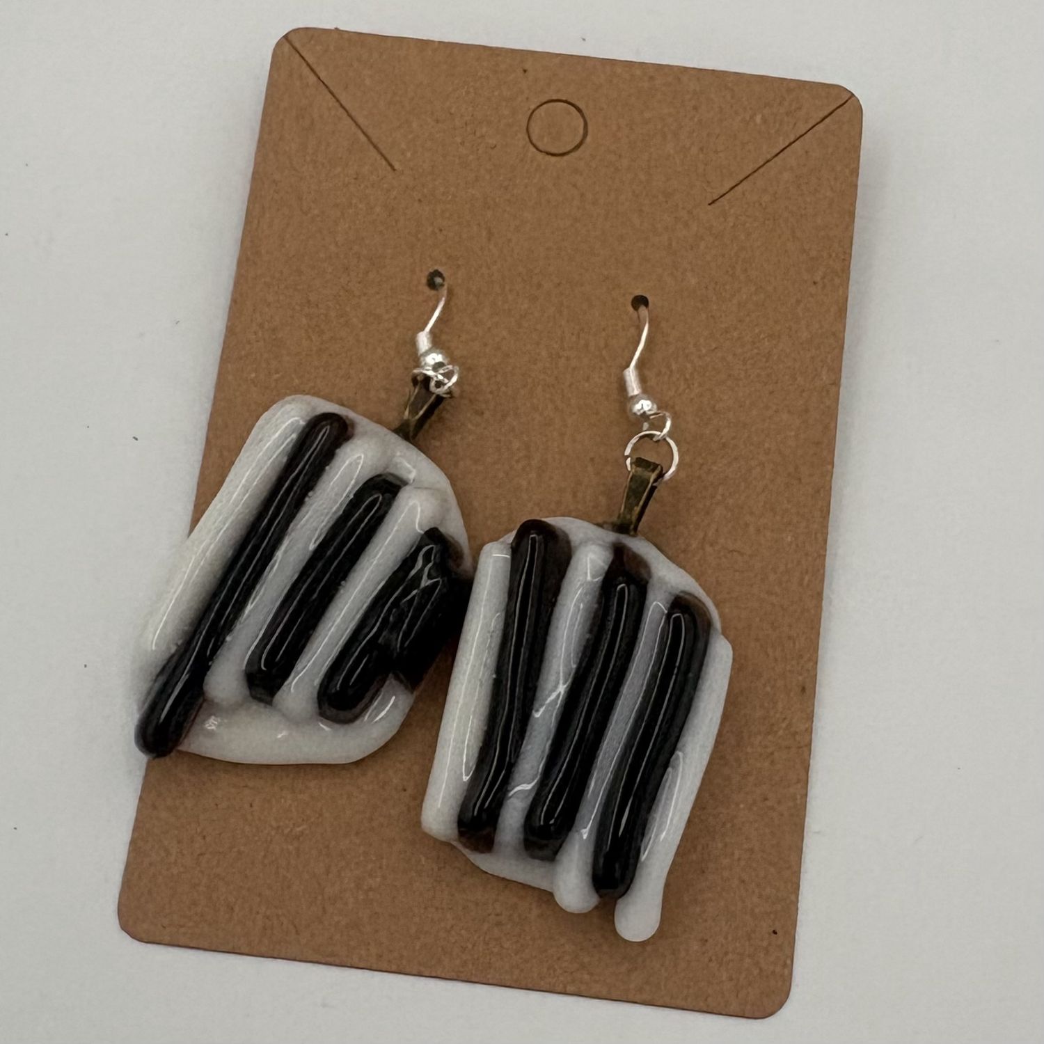 Alaina Weeks, Fused Glass Earrings, Black and White Stripes