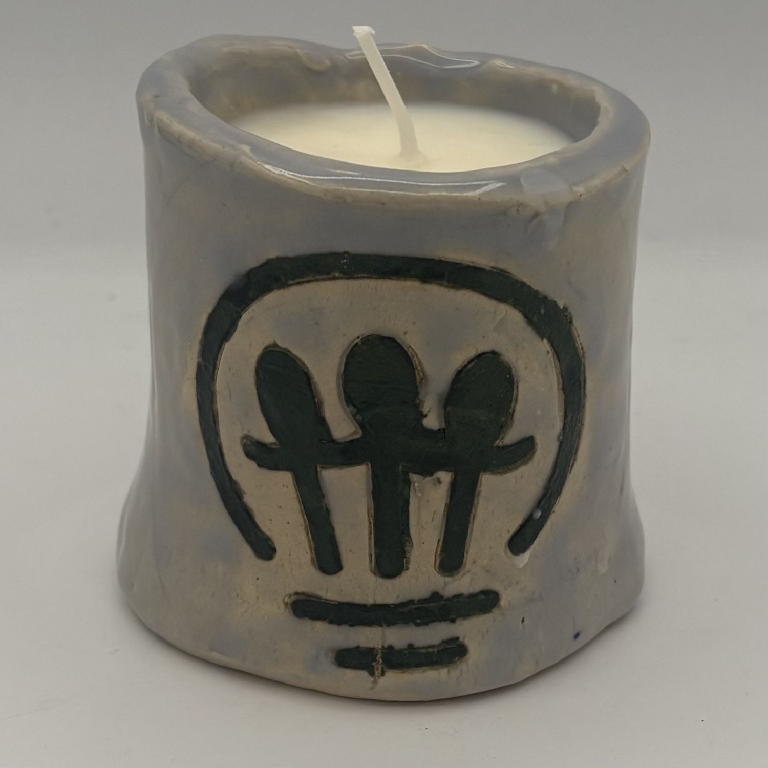 Tiffany Jameson, Ceramic Candle, Teal Lightbulb Logo