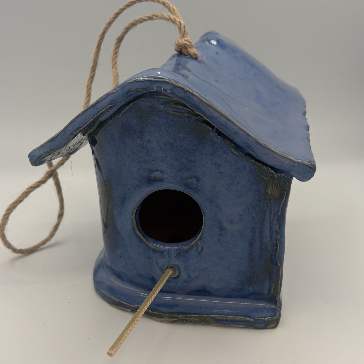 Olivia Yost, Ceramic Bird House, Curved and Blue