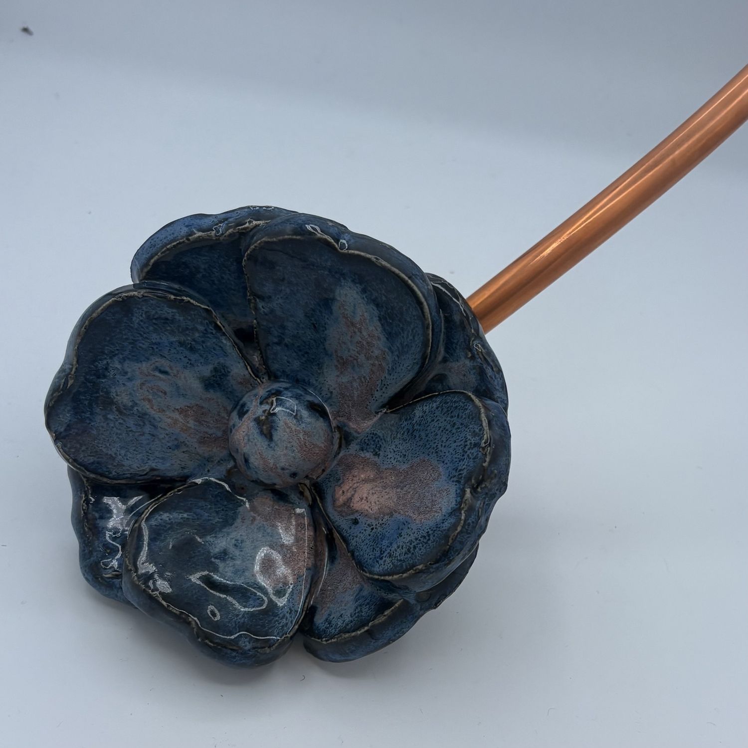 Katie Albers, Ceramic Garden Stake, Blue and Pink Flower