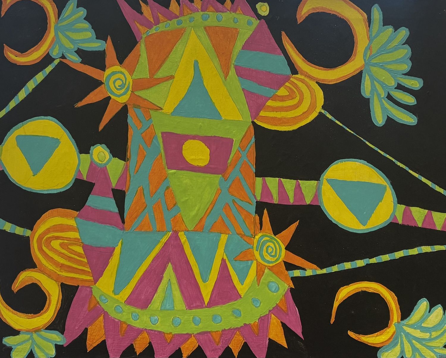 Allisson Davis, Acrylic on canvas, "Bright Shapes on Black"