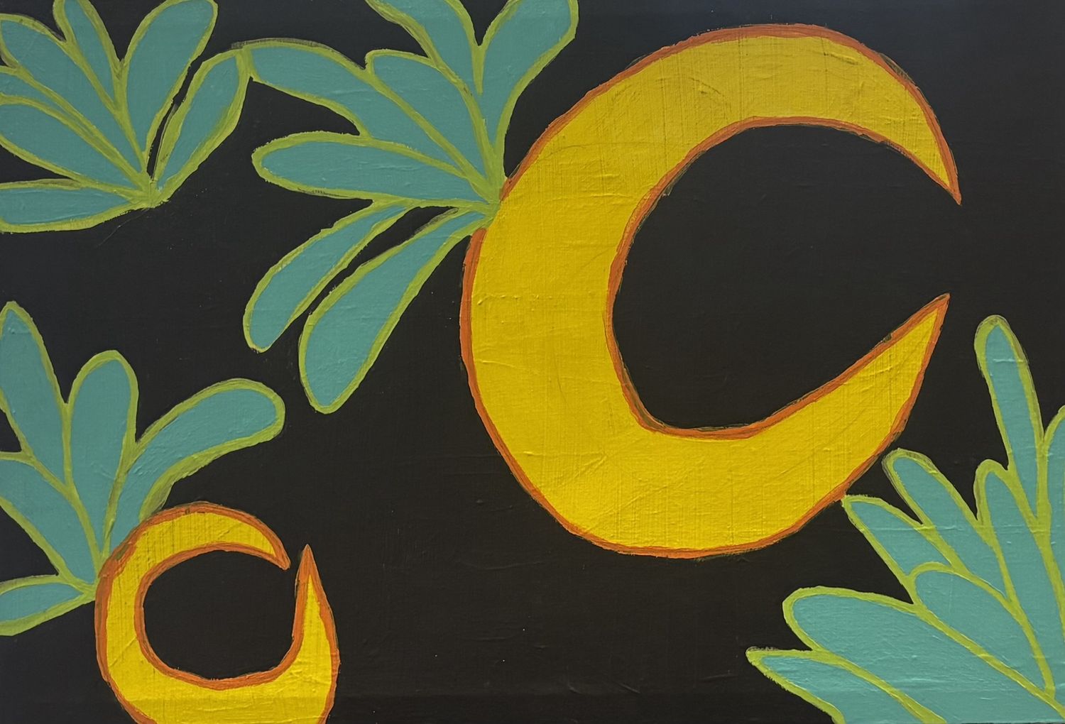 Allison Davis, Acrylic on Canvas, "Flowering Moons on Black"