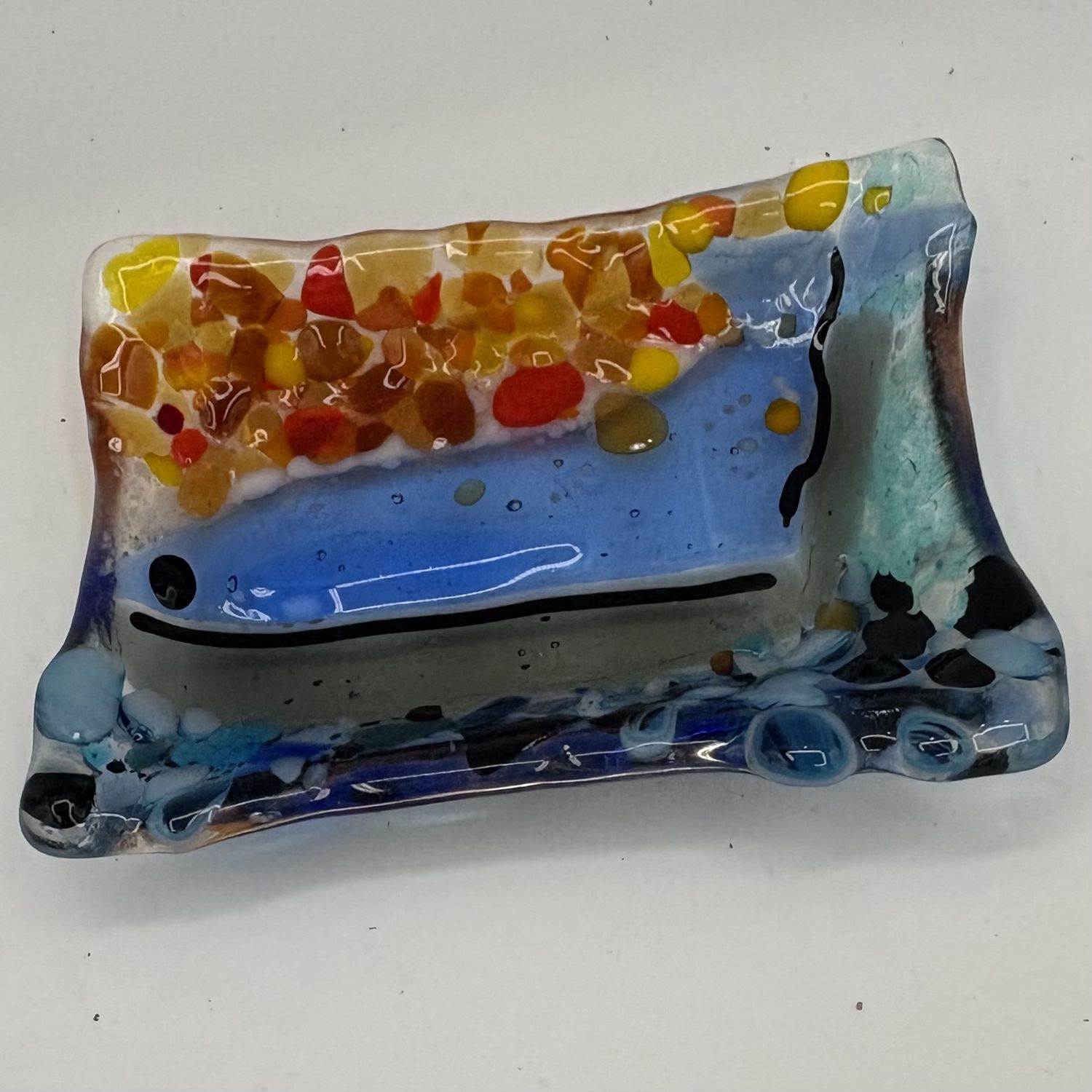 Melissa Powell, Fused Glass Soap Dish, Big Blue Whale