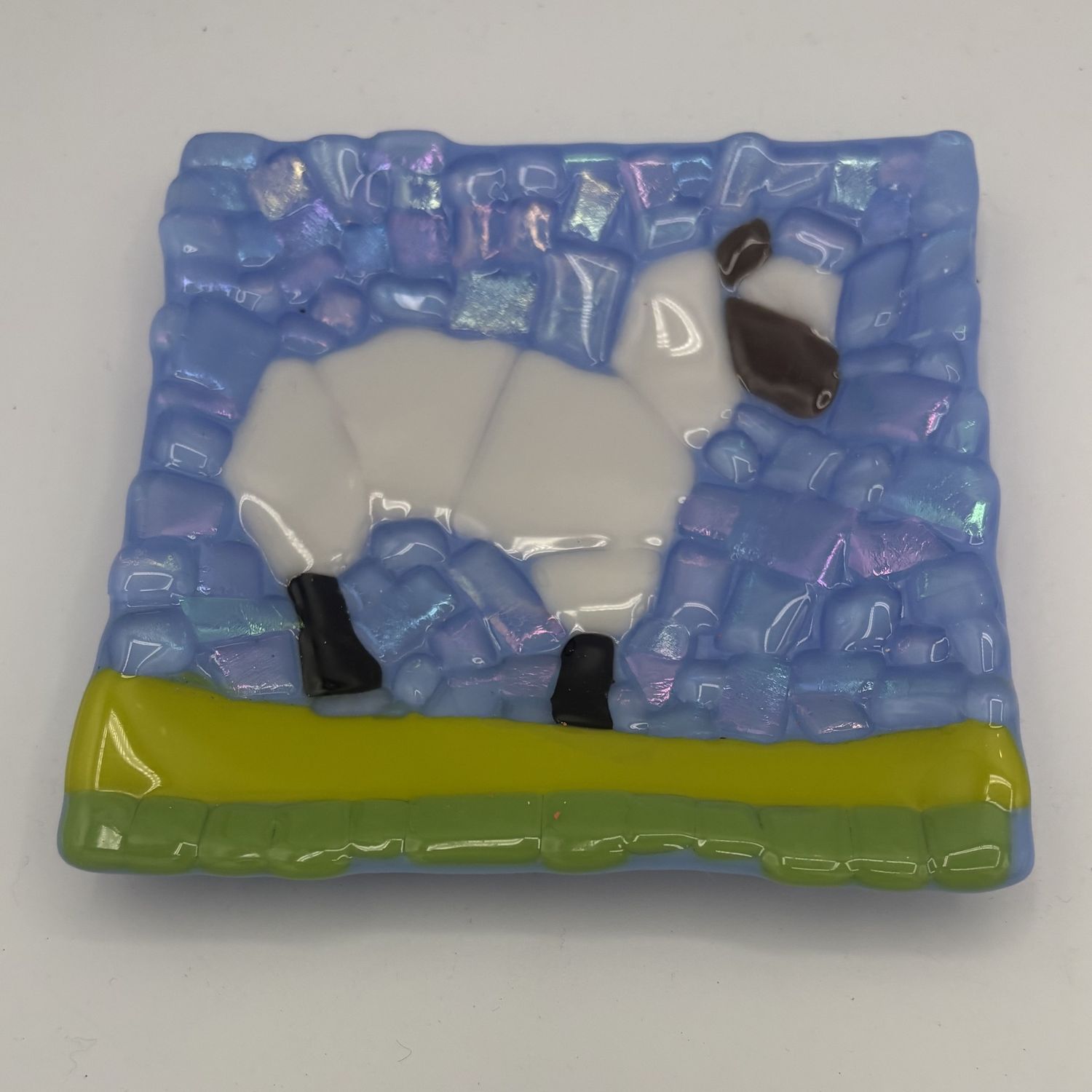 Sarah Brown, Fused Glass Dish, Sheep