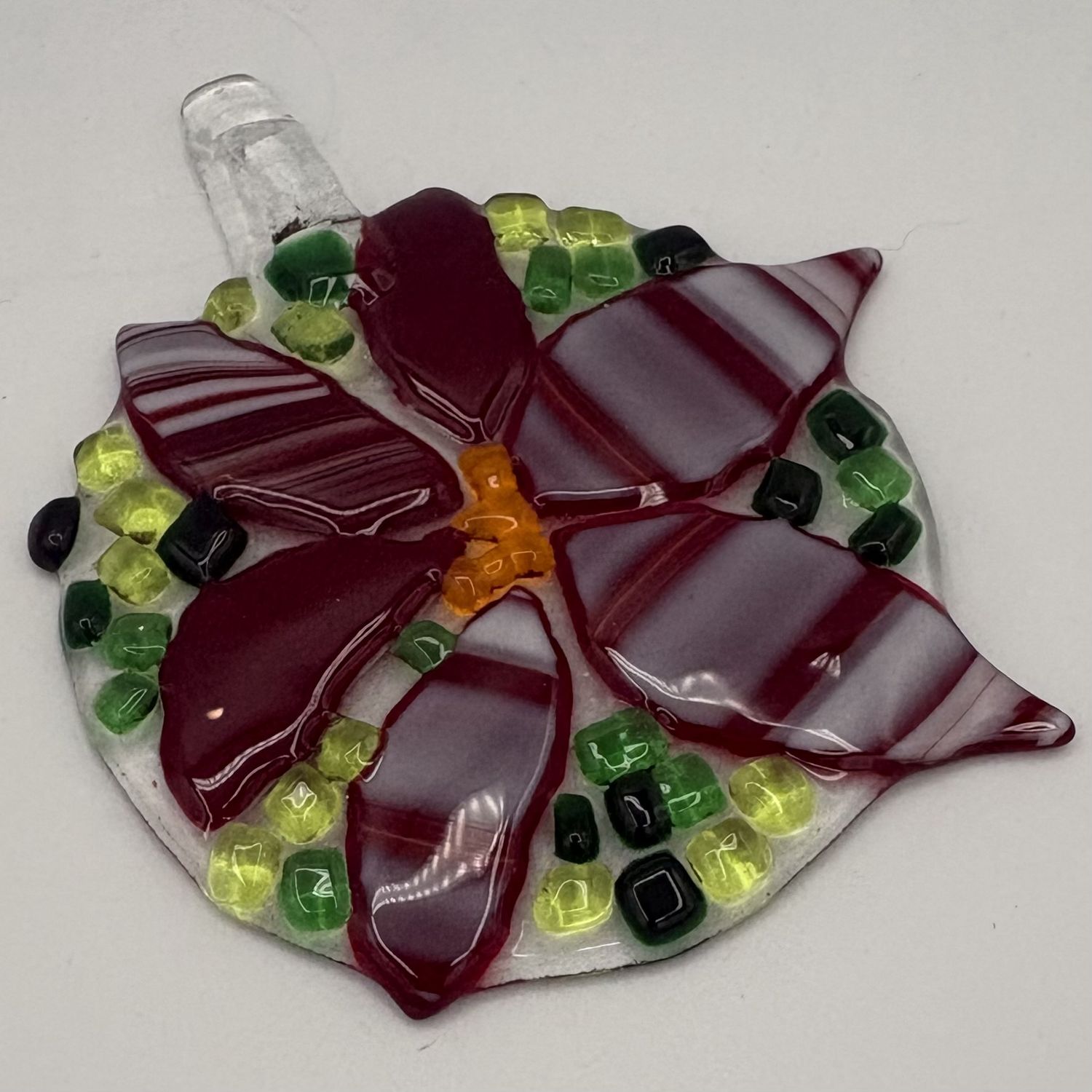 Amy Thompson, Fused Glass Suncatcher, Red and White Flower