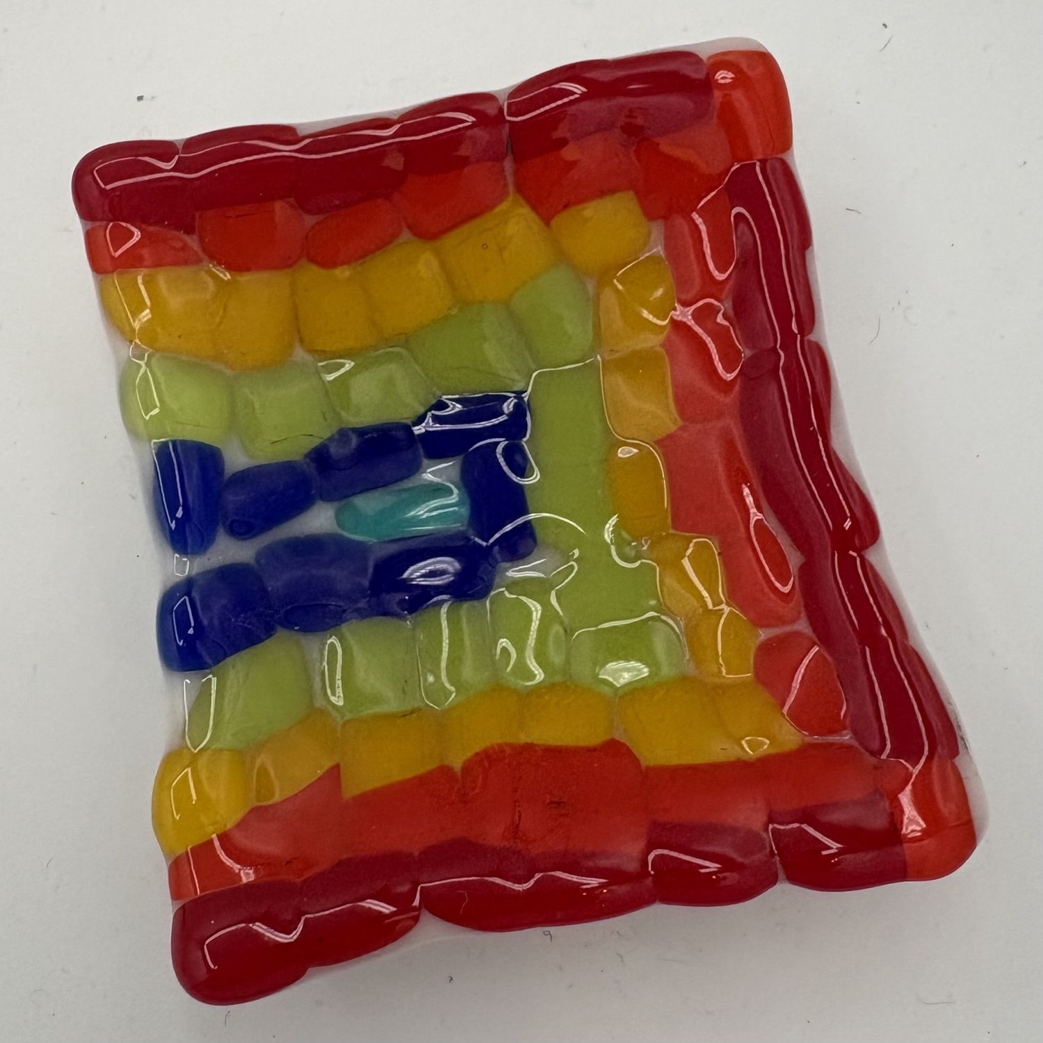 Gabby Adams-Hubbard, Fused Glass Ring Dish, Small Rainbow Squares