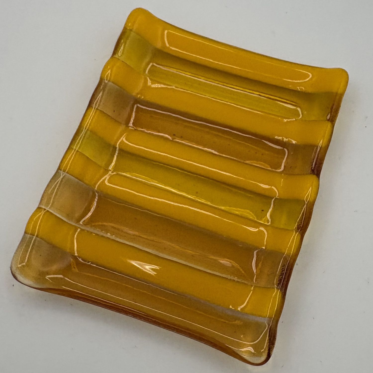 Saul Ray, Fused Glass Dish, Yellow Stripes