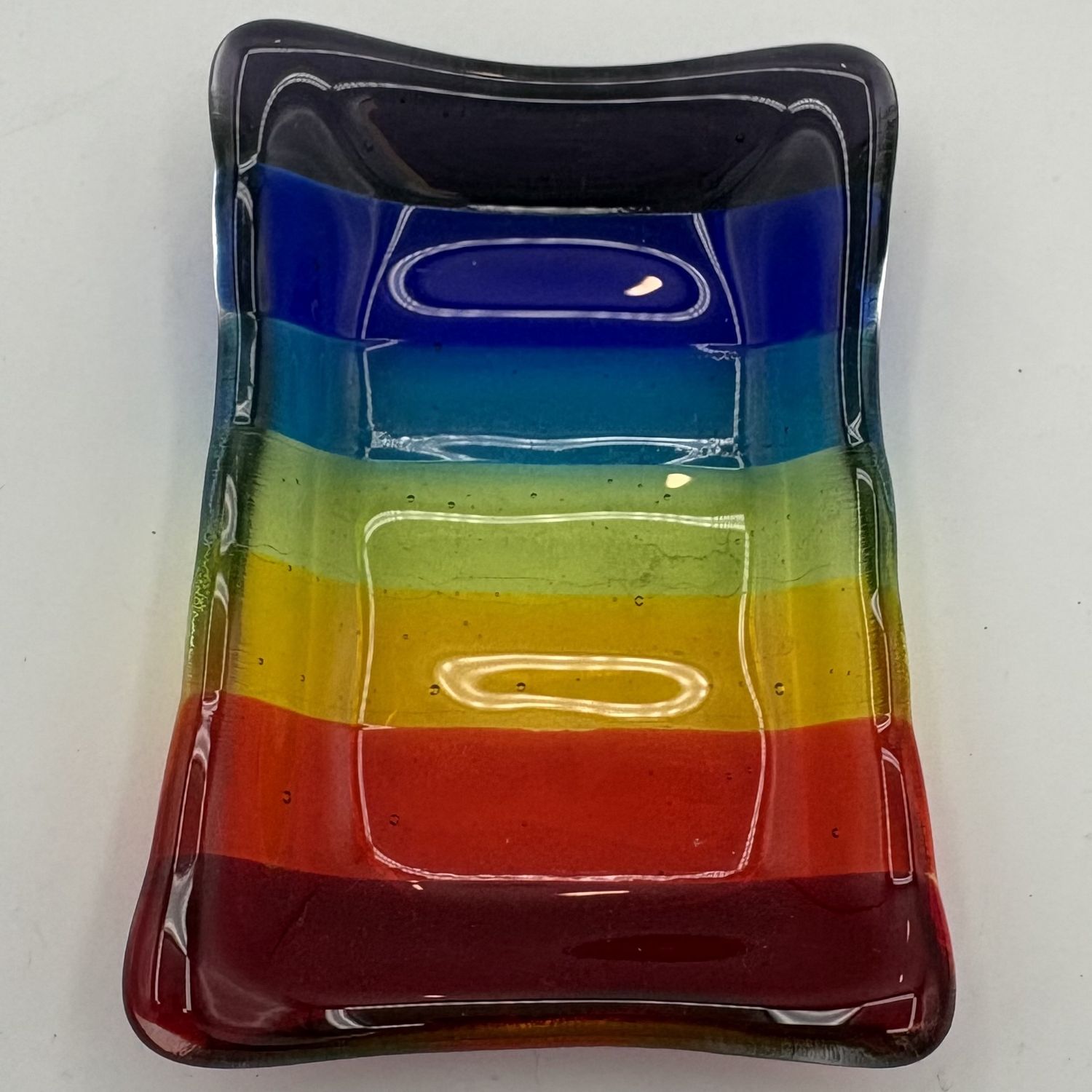Mark Hodge, Fused Glass Soap Dish, Rainbow Stripes