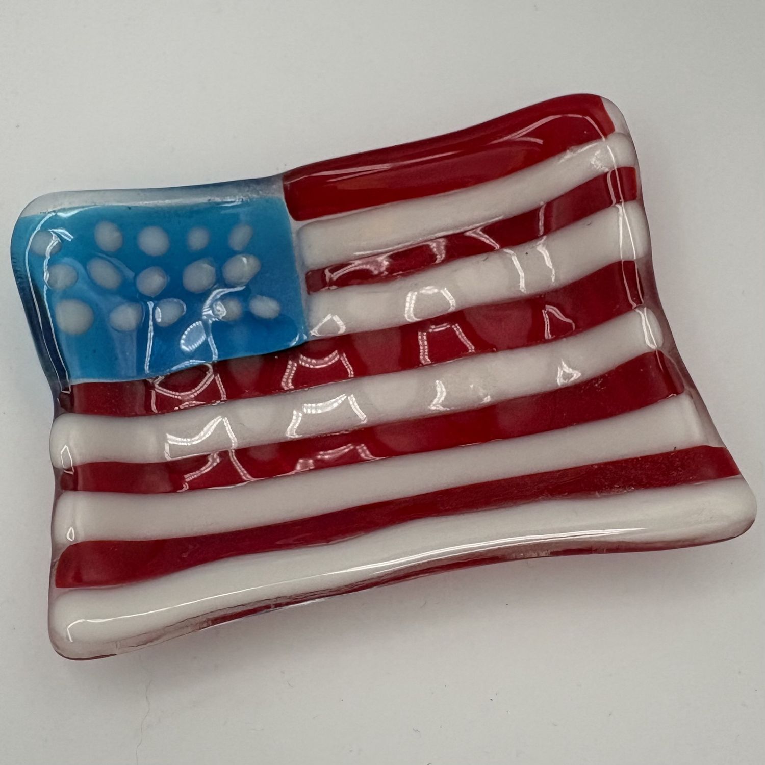 Meredith Bokeno, Fused Glass Soap Dish, American Flag
