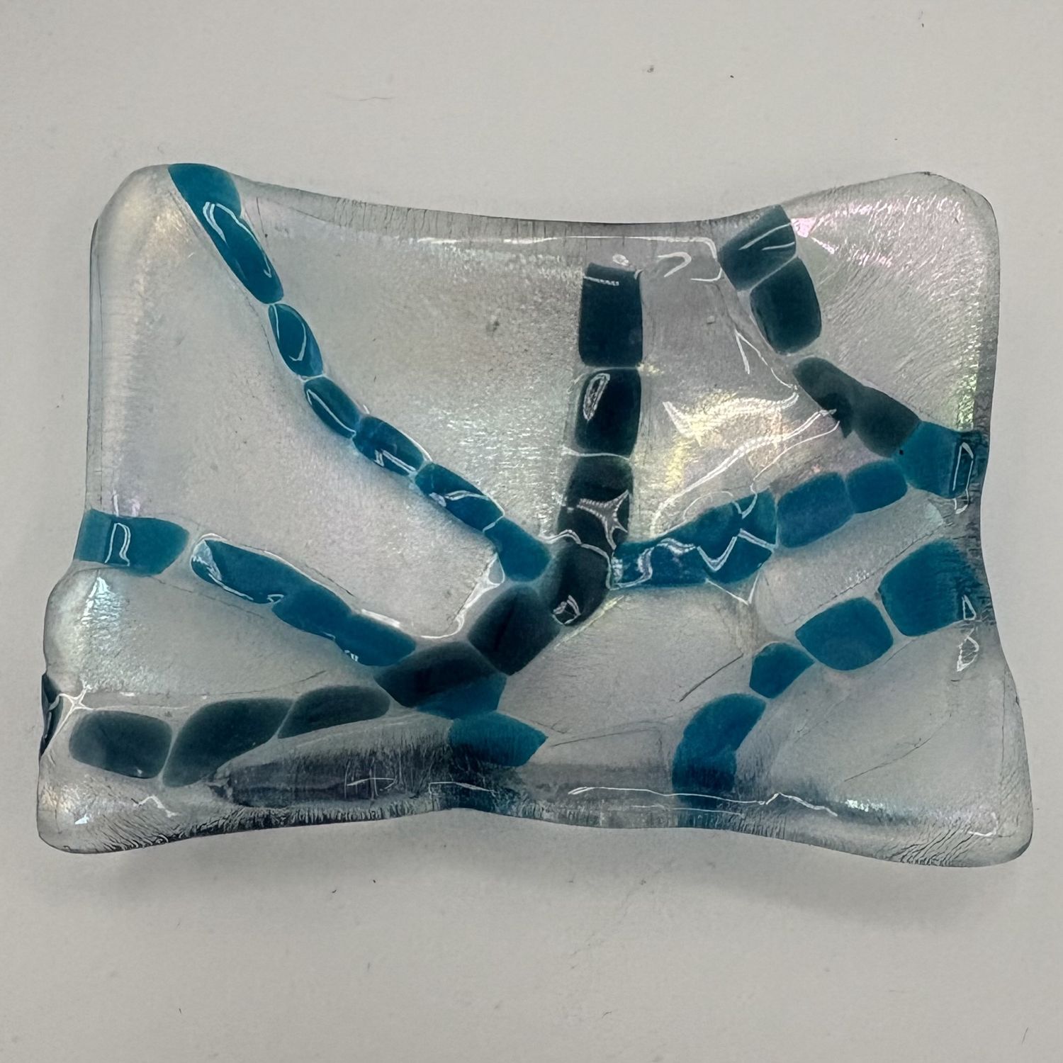 Gabby Adams-Hubbard, Fused Glass Soap Dish, Small Blue Squares