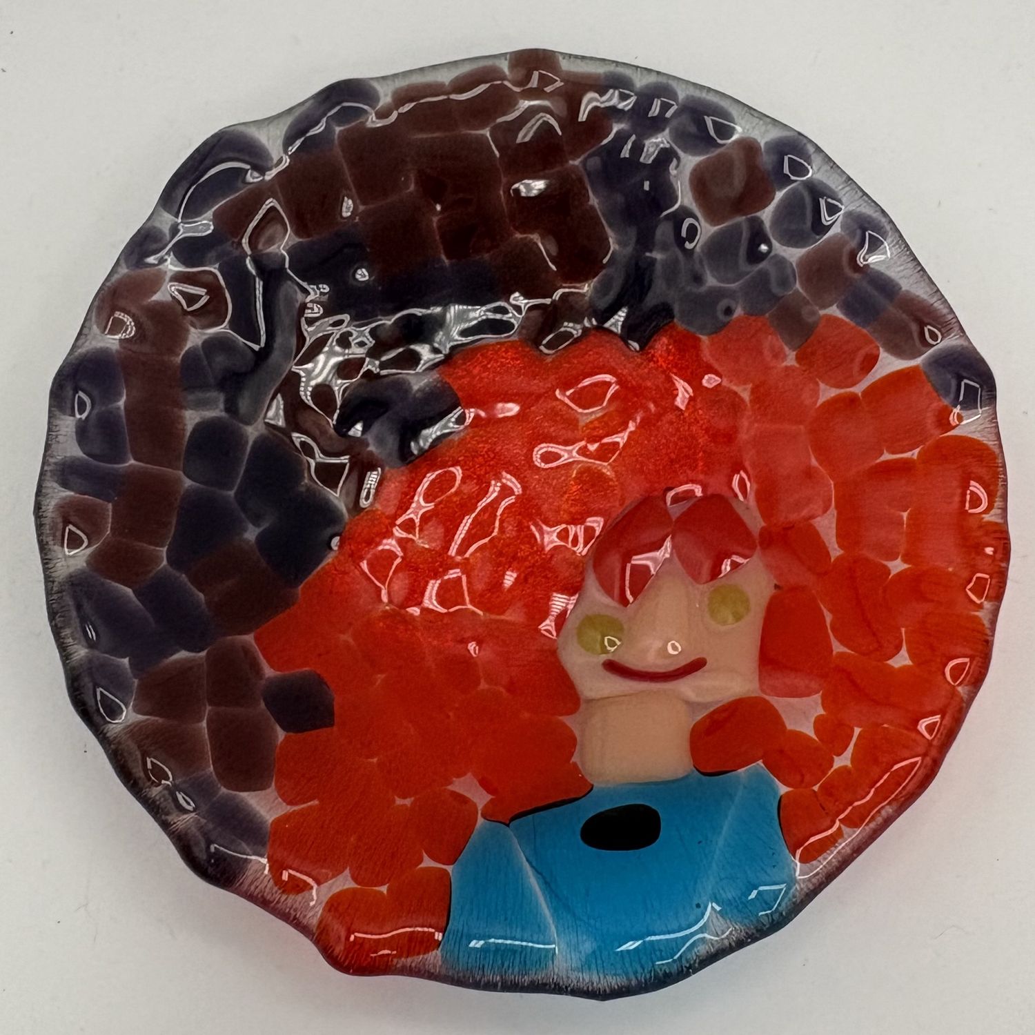 Kara Burgdorf, Fused Glass Bowl, Orange-Haired Woman