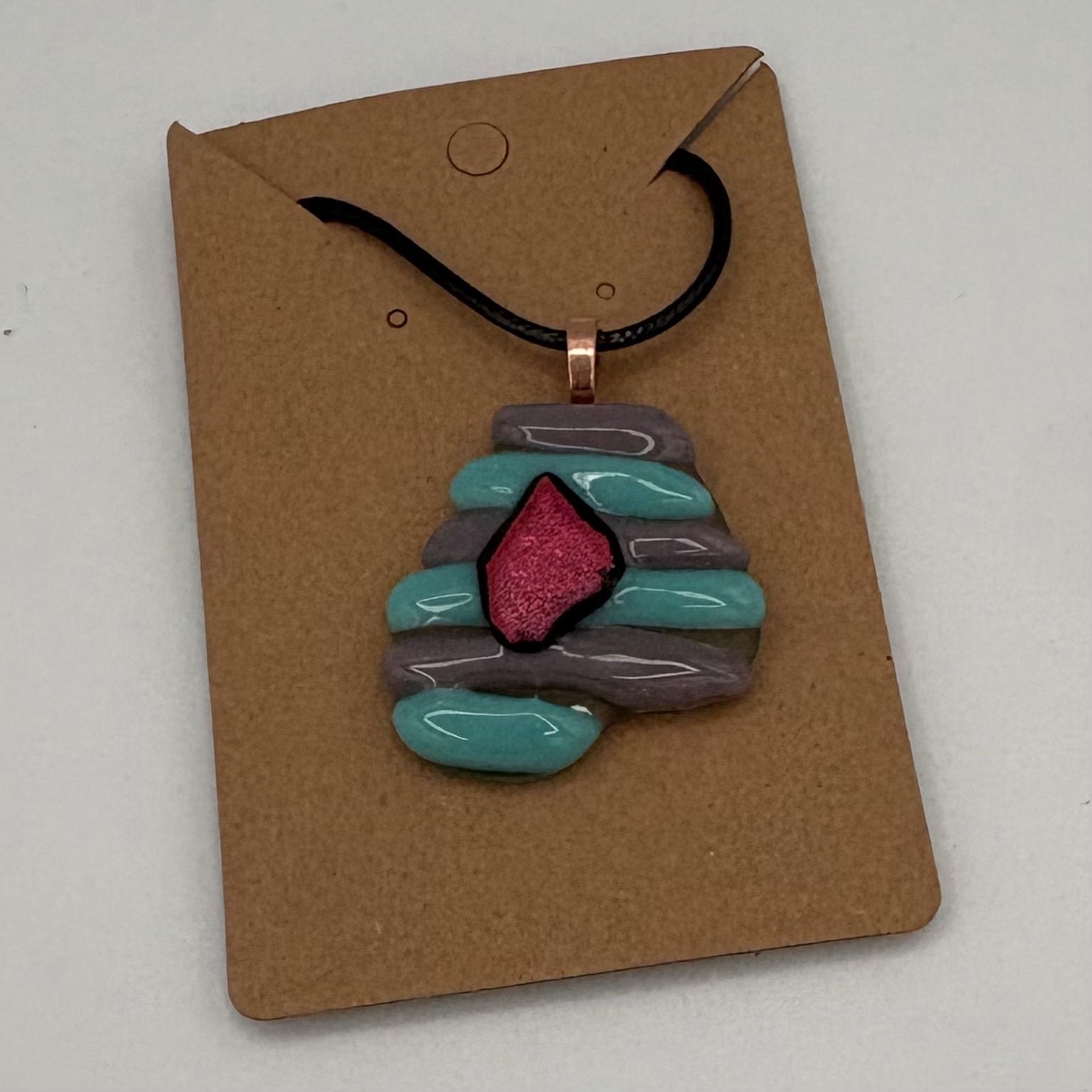 Mark Hodge, Fused Glass Pendant, Iridescent Diamond on Blue and Purple