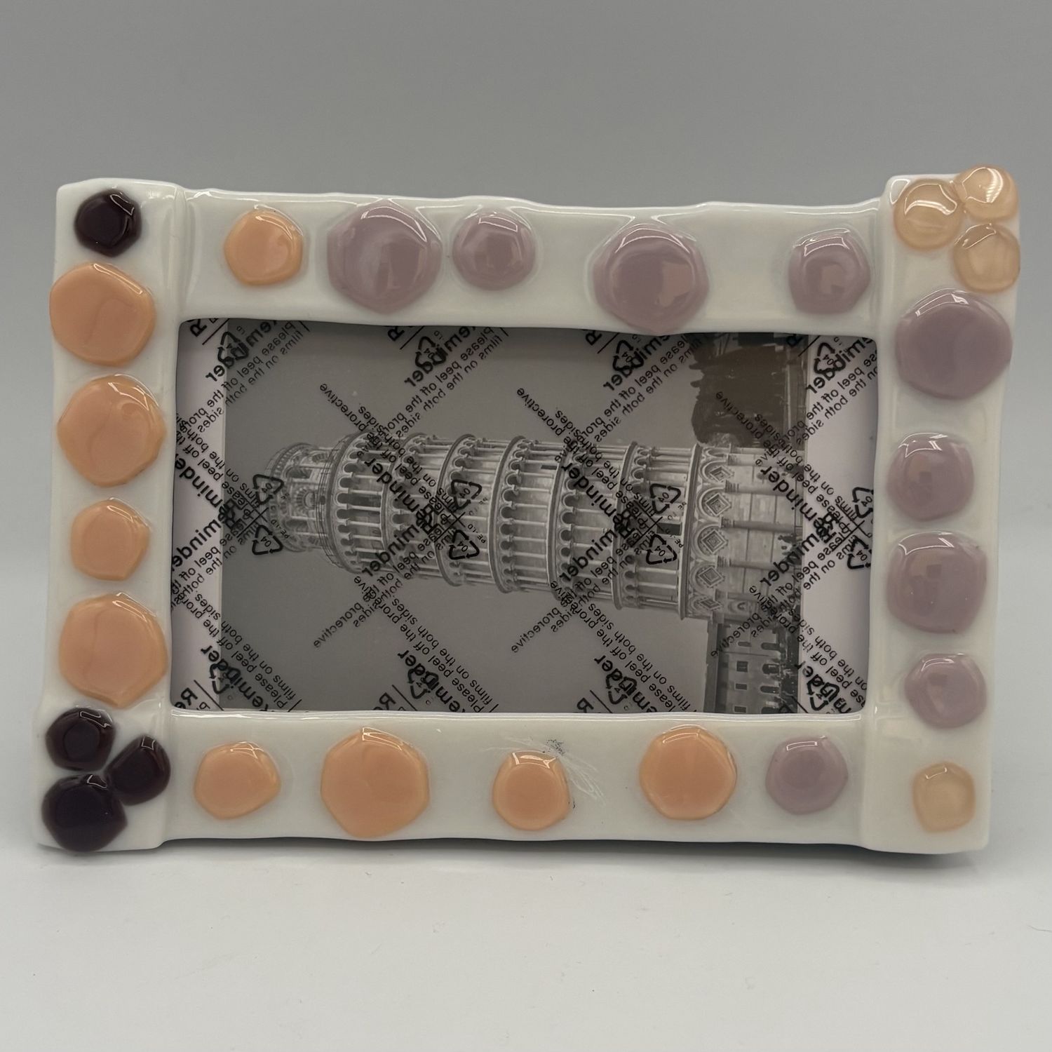 Amy Thompson, Fused Glass Frame, Pink and Purple Circles