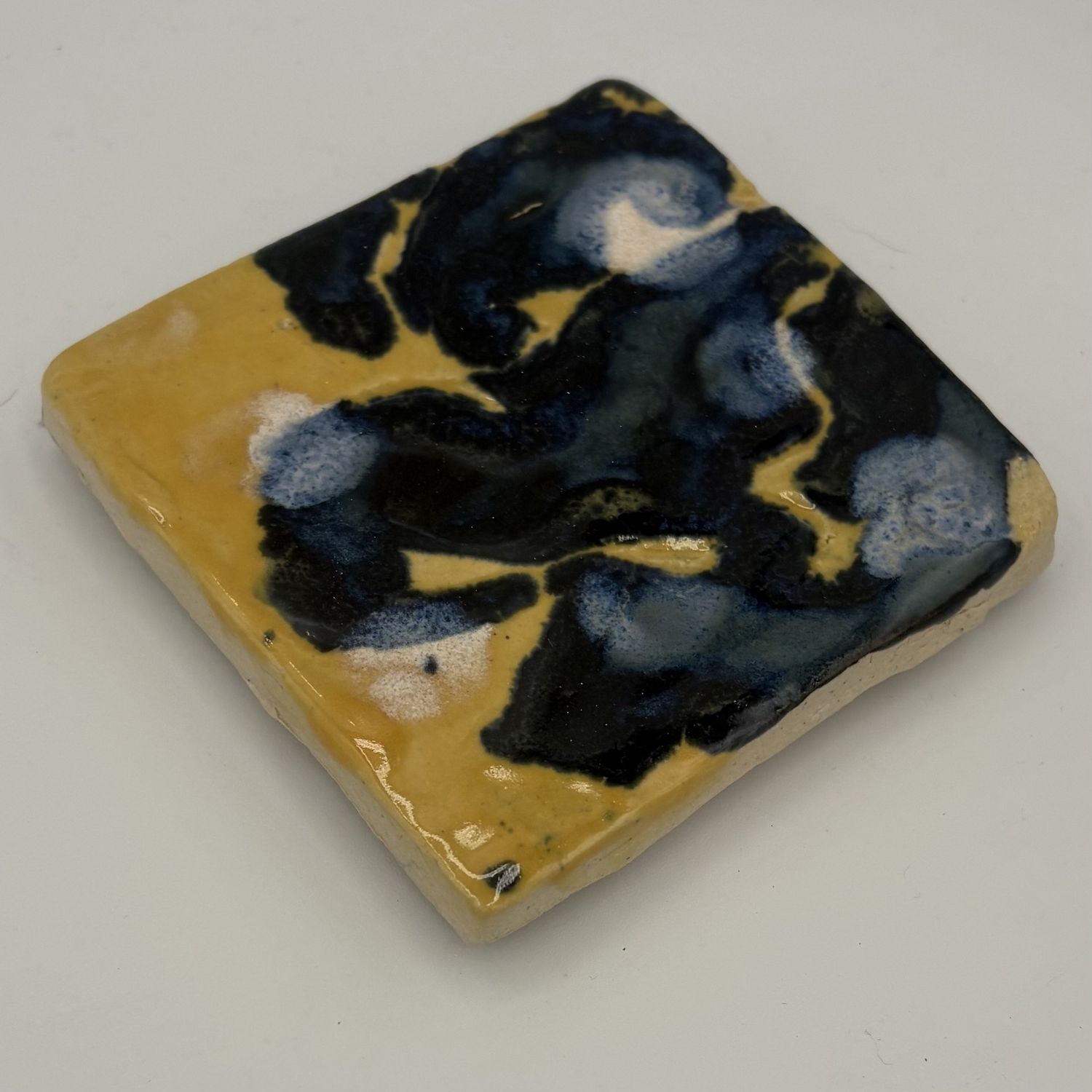 Tiffany Jameson, Ceramic Coaster, Blue and Yellow Design 2