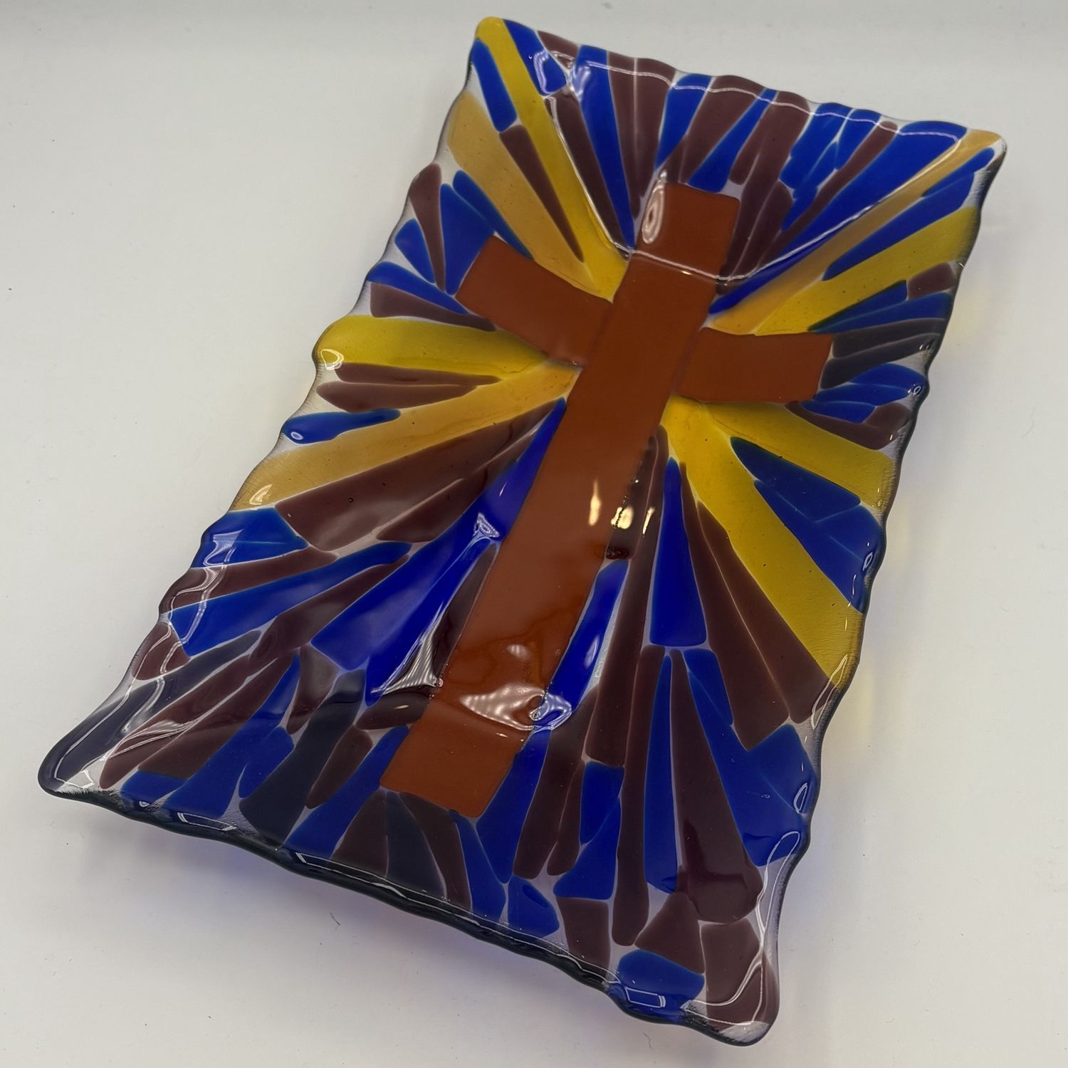 Saul Ray, Fused Glass Dish, Bursting Cross