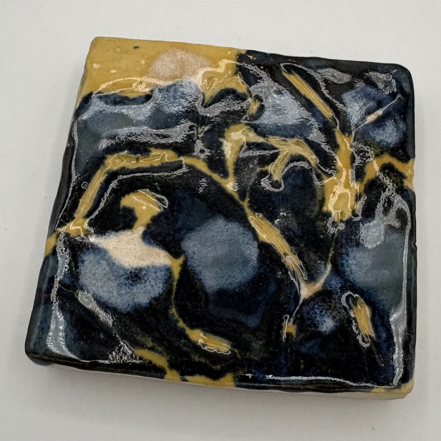 Tiffany Jameson, Ceramic Coaster, Blue and Yellow Design 1