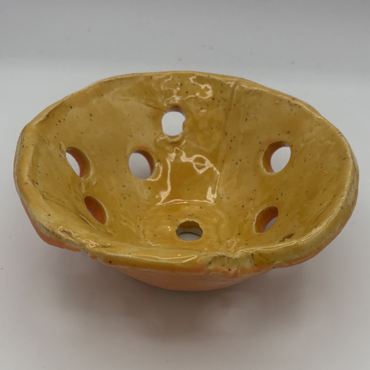 Bobbie Jo Robinson, Ceramic Berry Bowl, Speckled Orange and Yellow Design