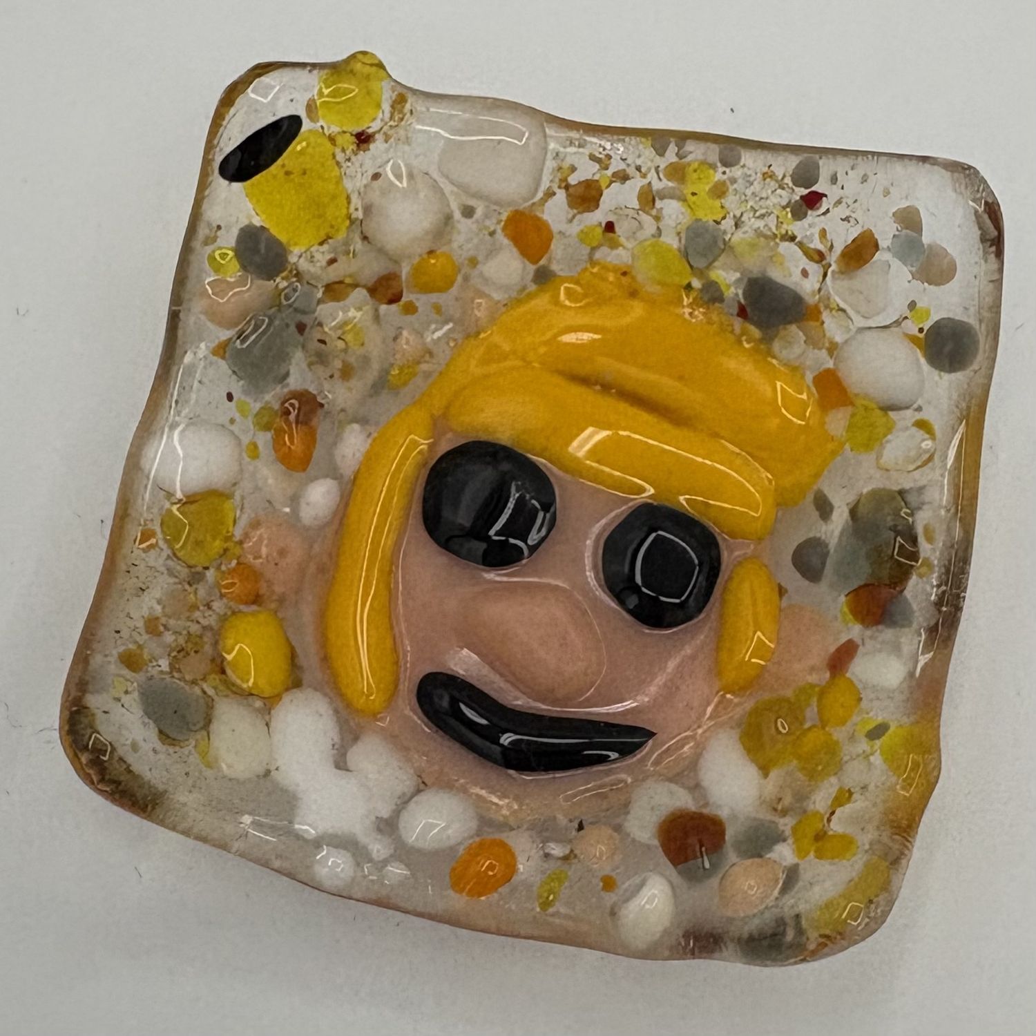 Steve Gall, Fused Glass Ring Dish, Happy Blonde Person