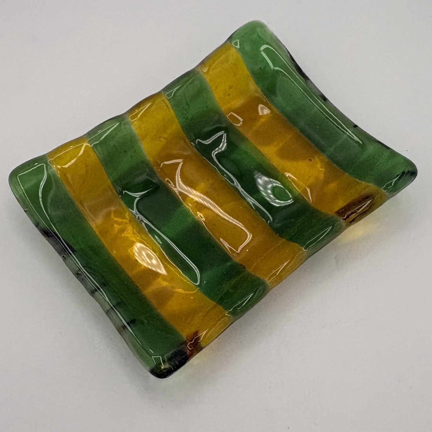 Steve Gall, Fused Glass Soap Dish, Yellow and Green Stripes