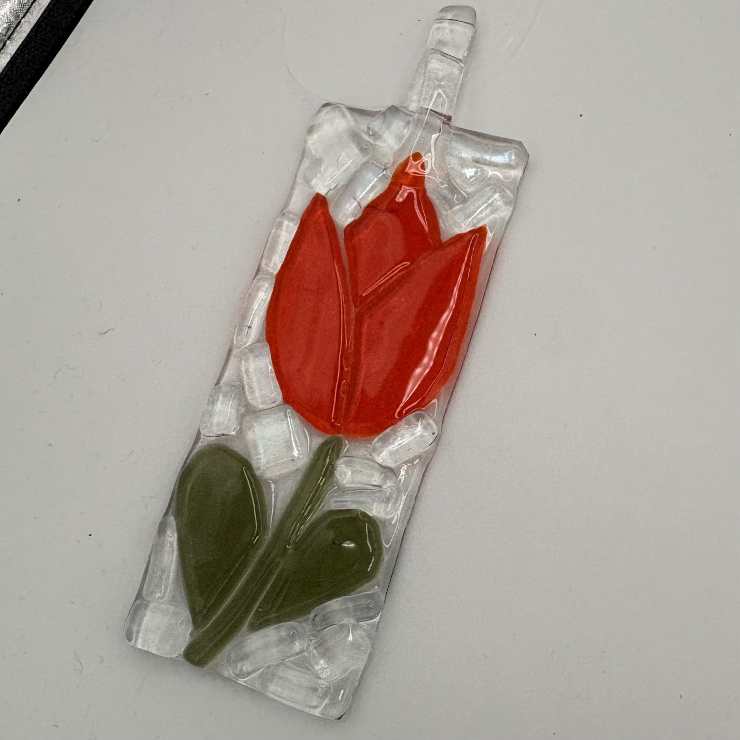 Saul Ray, Fused Glass Suncatcher, Orange Tulip