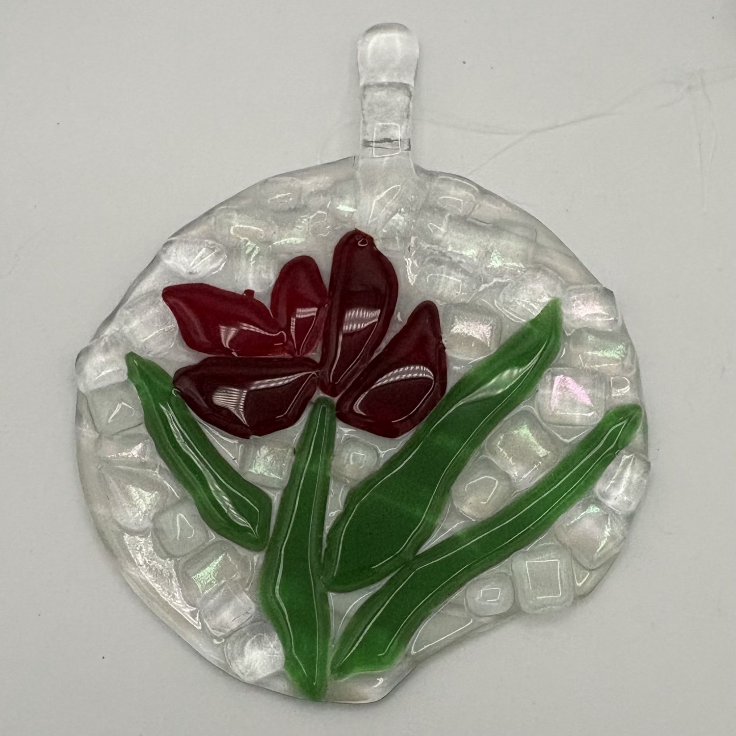 Jody Mann, Fused Glass Suncatcher, Red Flower