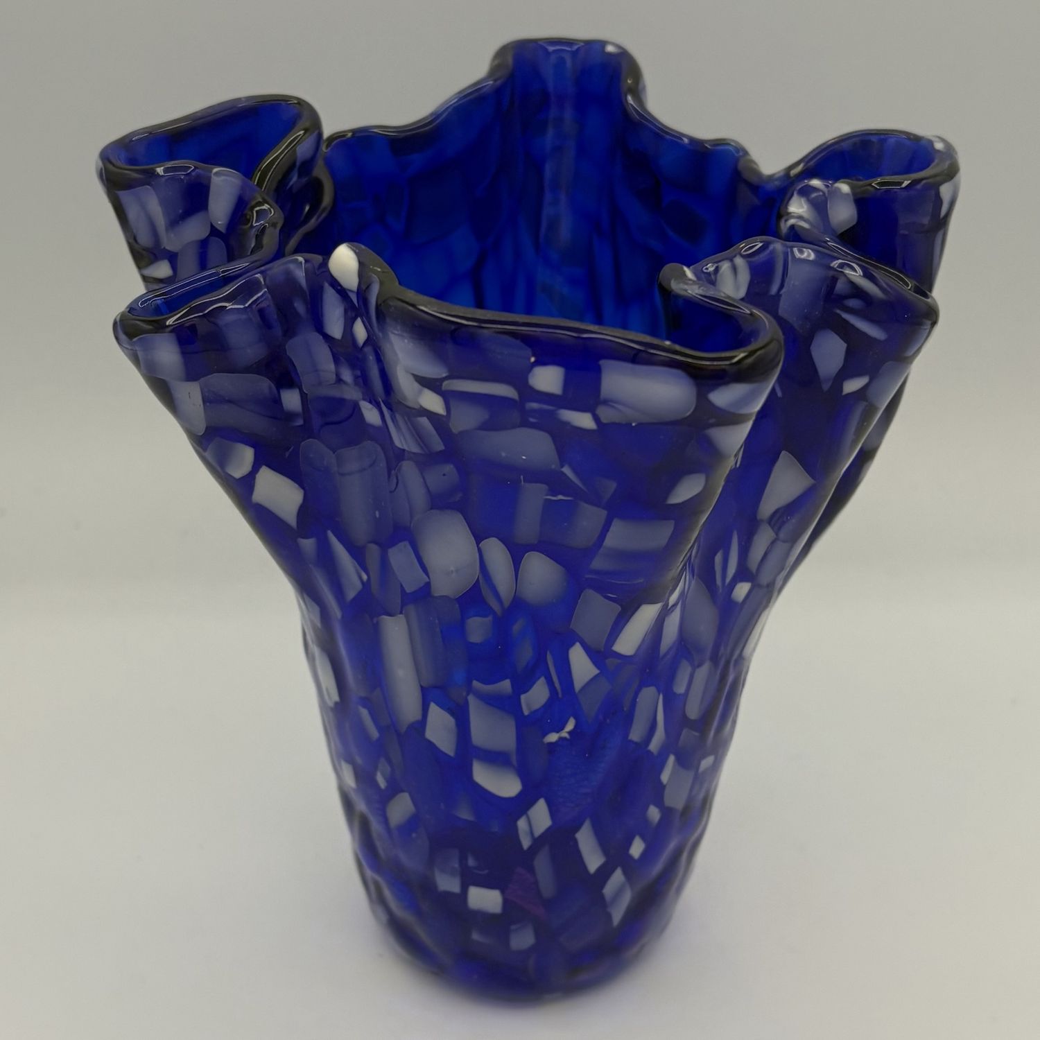 Jody Mann, Fused Glass Drape, Vibrant Blue and White Design