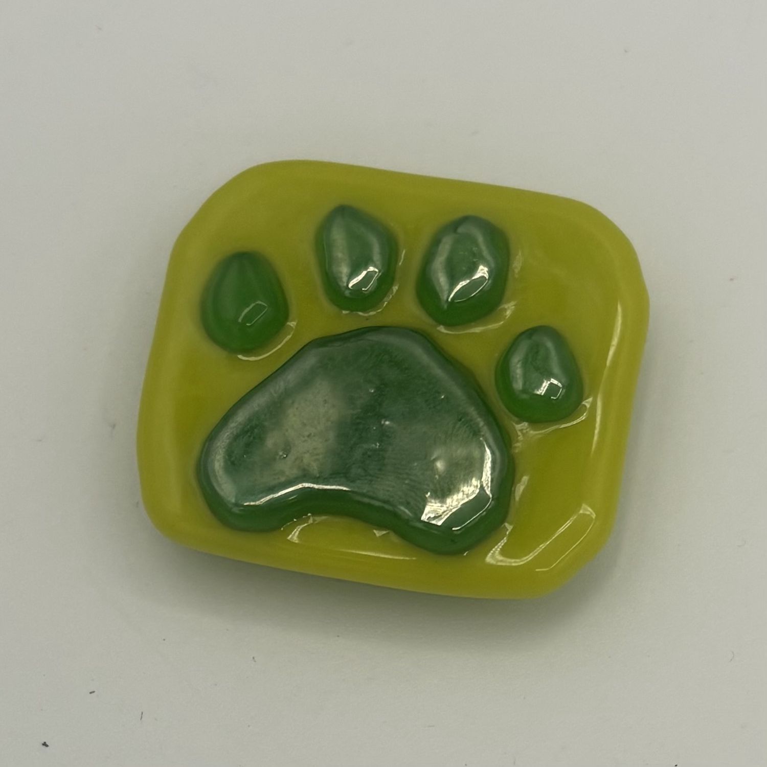 Nathan Strother, Fused Glass Magnet, Green Paw Print