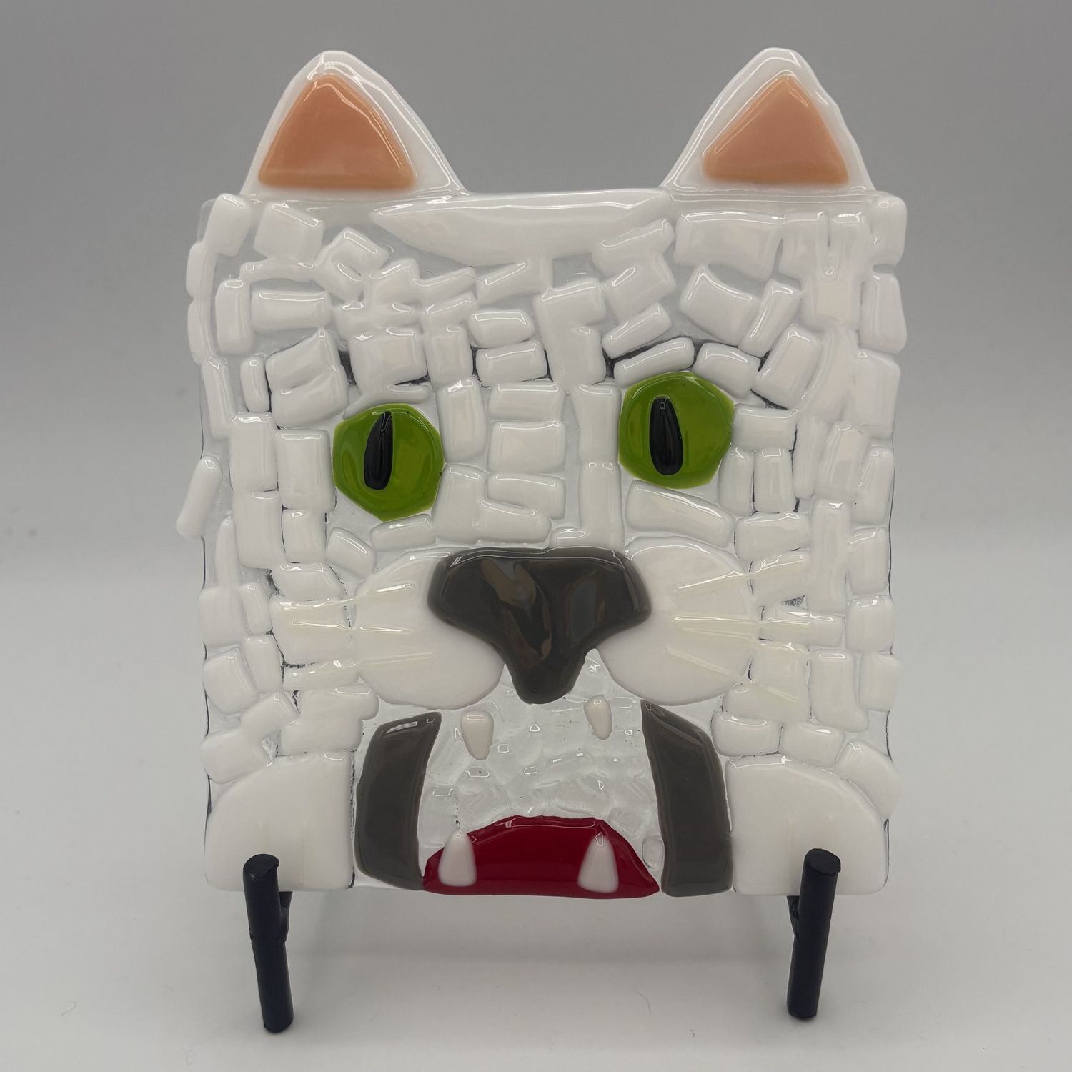 Kara Burgdorf, Fused Glass Stand Piece, White Cat